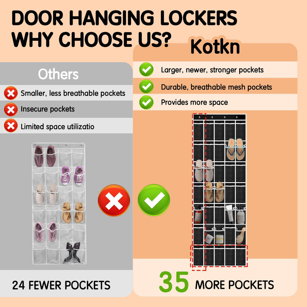 Kotkn 10 Tier Over The Door Organizer - Heavy Duty Hanging Storage Rack with Sturdy Oxford Fabric, Holds 20+ Pairs of Footwear, Boots & Sneakers, Saves 50% Closet Space(Beige)