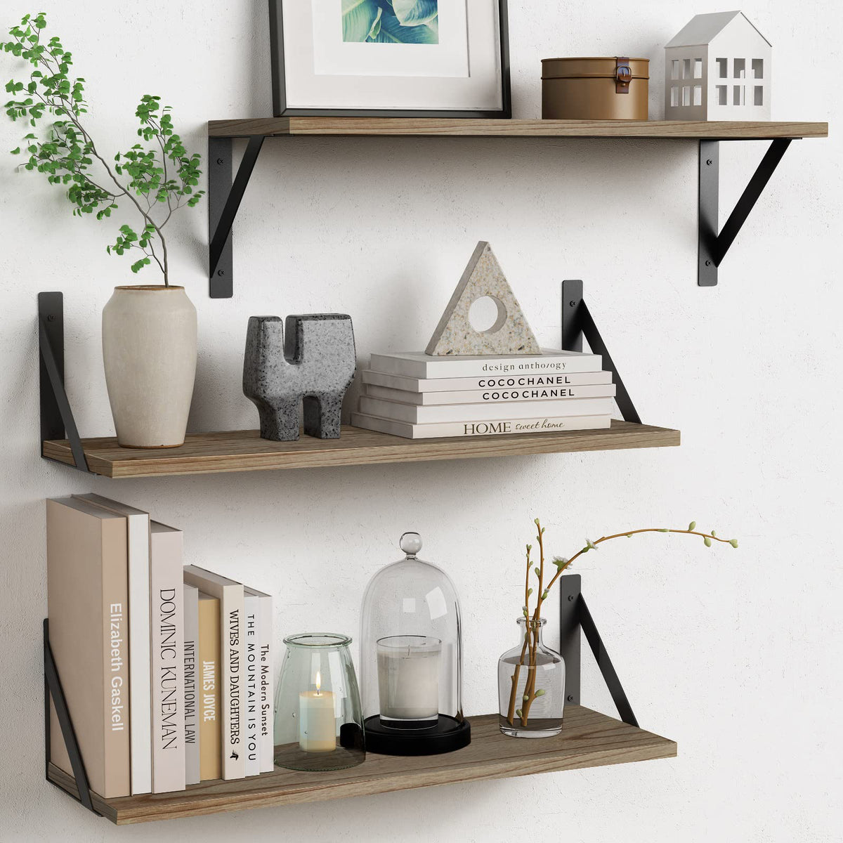 Forbena 12 Inch Deep Floating Shelves for Wall, Wide Black Wall Mounted Shelves for Bedroom Office Books Plants, Large Hanging Shelf for Living Room Bathroom Kitchen Closet Pantry Storage (3-Pack)