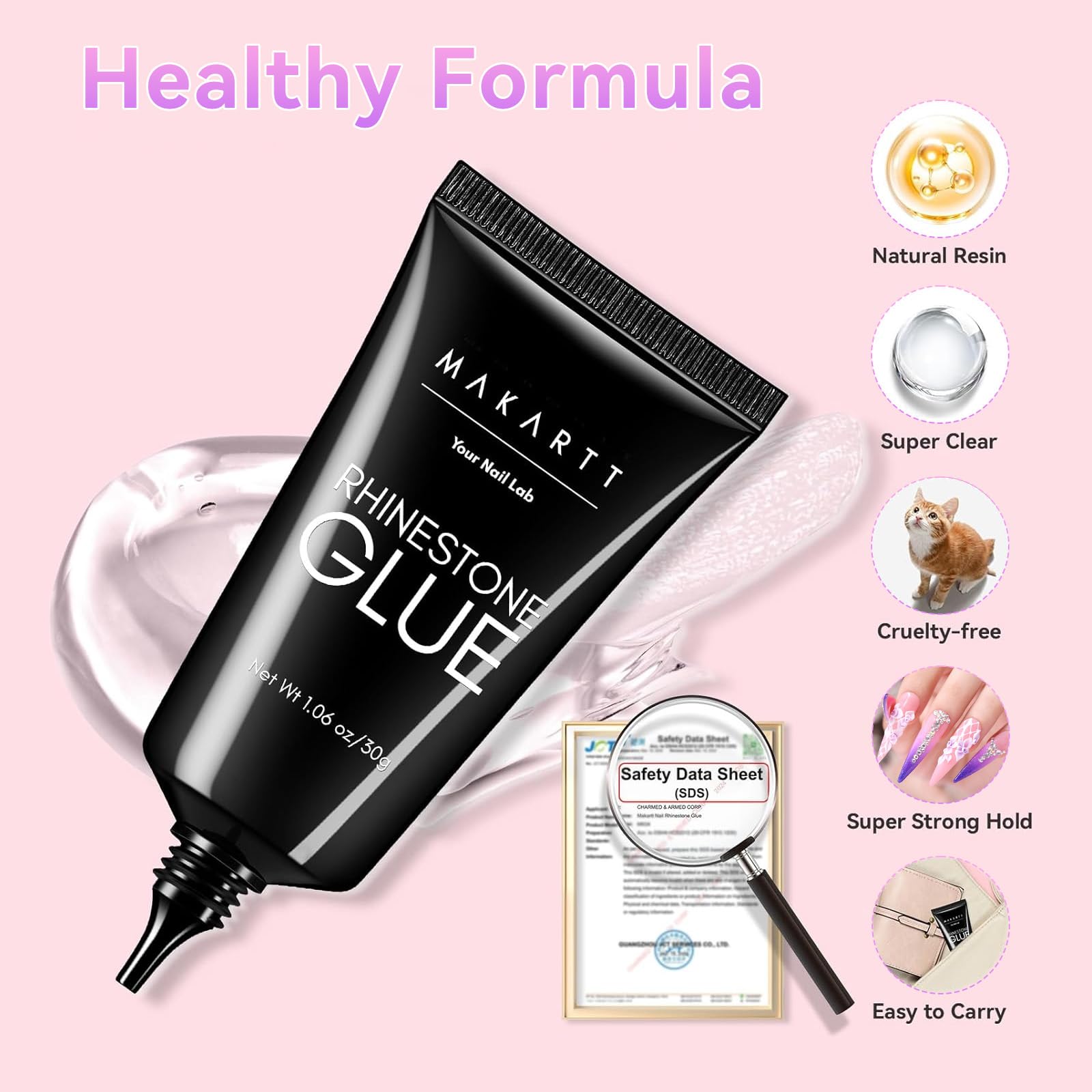 Makartt Rhinestone Glue for Nails: Super Strong Gel Nail Glue for Nail Charms Gems Decorations, 3D Gel Nail Art Bling Jewel Diamonds for Salon & DIY Manicure, 30ML UV Lamp Cured Need Beauty Gifts