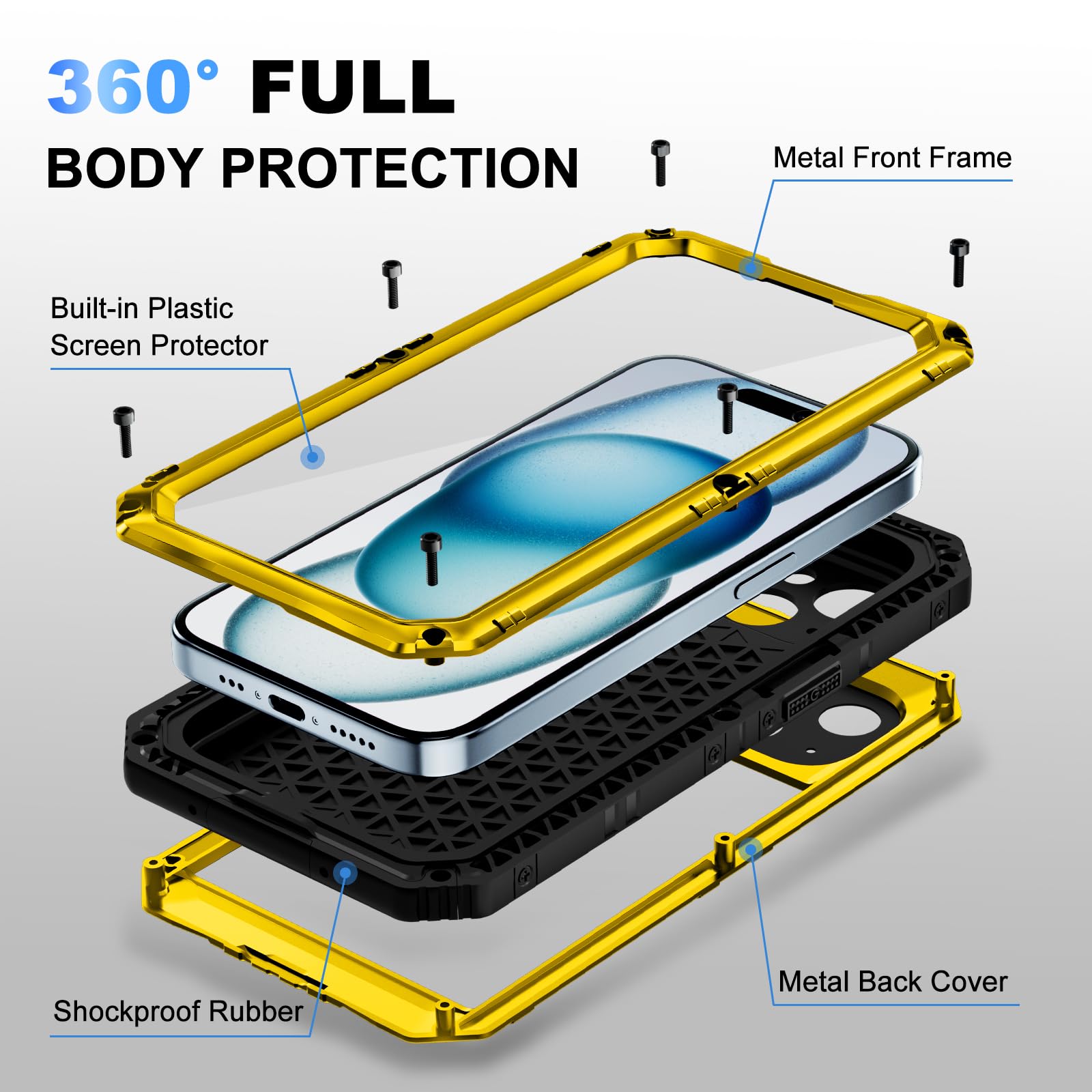 Beasyjoy for iPhone SE 2022/2020/ 8/7 Metal Case, Waterproof Heavy Duty Case with Screen Protector, Full Body Protection Military Grade Shockproof Defender Durable Sturdy Rugged Aluminum Cover, Black