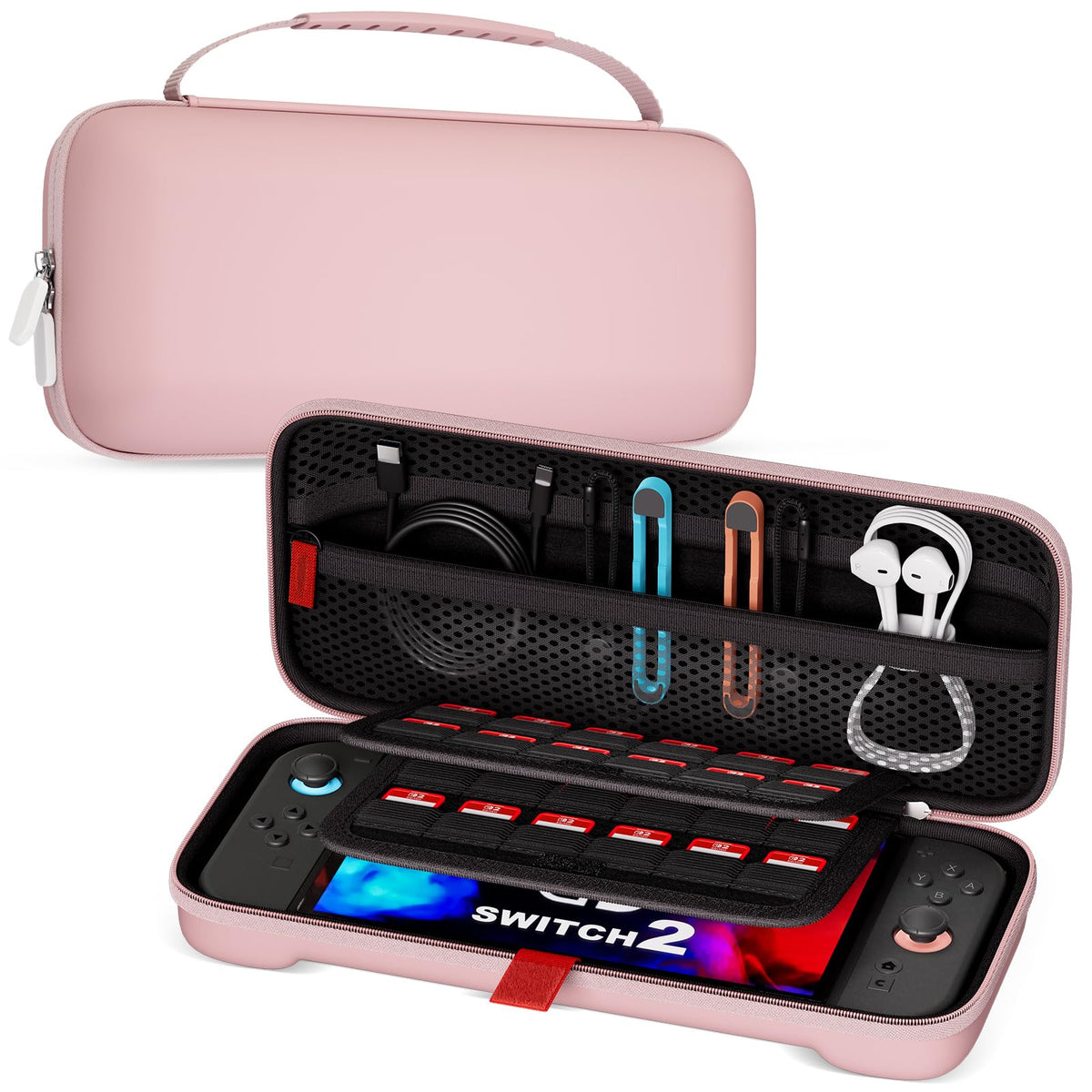 ProCase Carrying Case for Nintendo Switch 2 (2025) with 24 Game Card Slots, Hard Portable Travel Case Storage Bag Protective Pouch for 2025 Nintendo Switch 2 Console AC Adapter & Accessories -Black,L