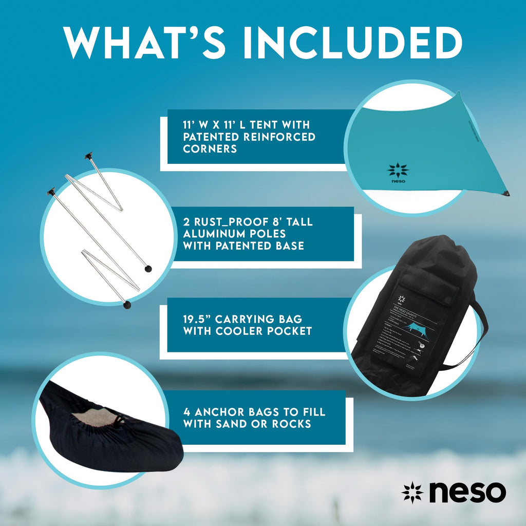 Neso Gigante Portable Beach Tent Sun Shelter - Lightweight Beach Shade Canopy - Easy Setup for Family Outings - Patented Reinforced Corners - UPF 50+ - 8ft Tall, 11 x 11ft - Save The Whales