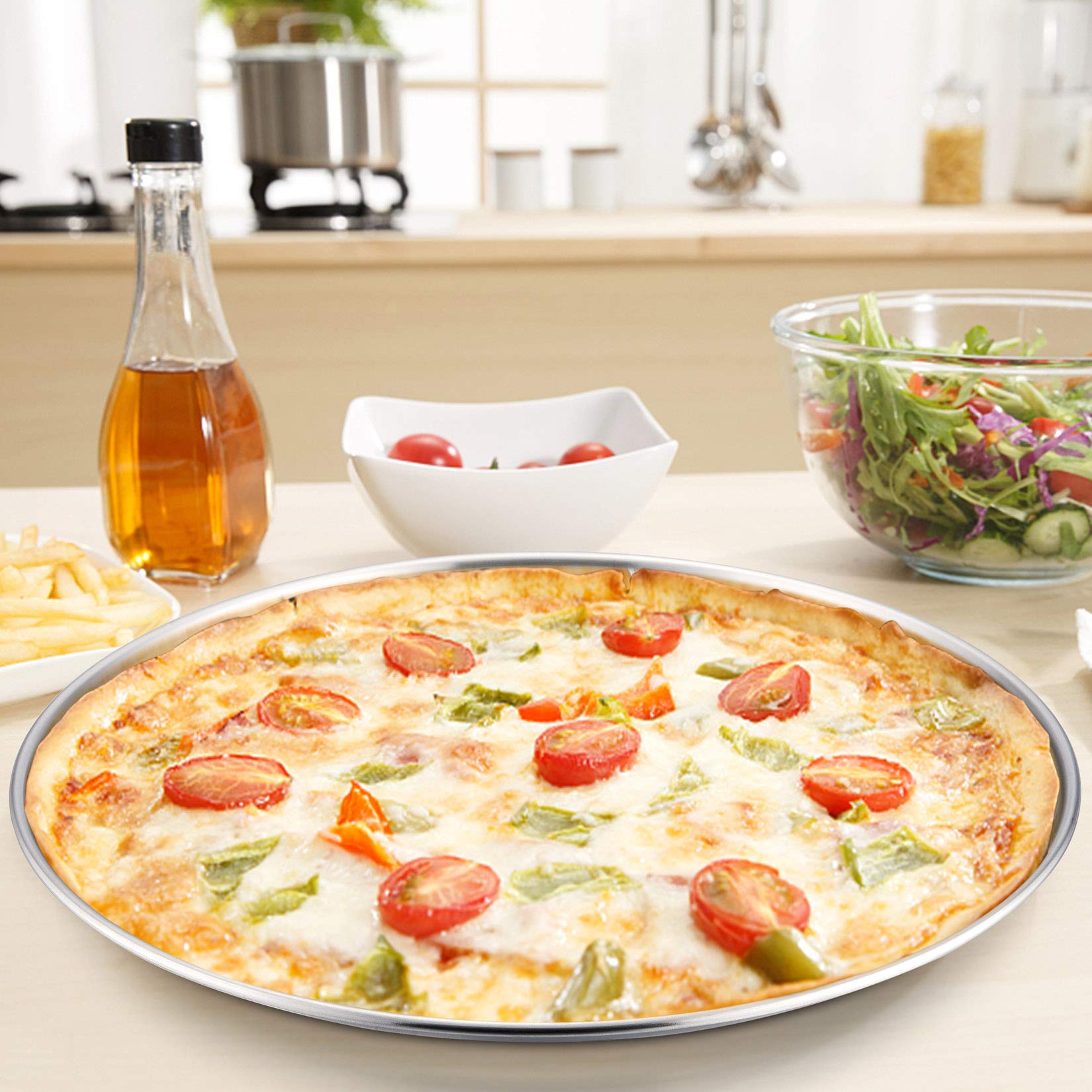 P&P CHEF Pizza Pan Set of 2, Stainless Steel Pizza Tray, Round Pizza Plate For Pie Cookie Pizza Cake, Non Toxic & Heavy Duty, Dishwasher Safe & Easy Clean, 10 Inch & Silver