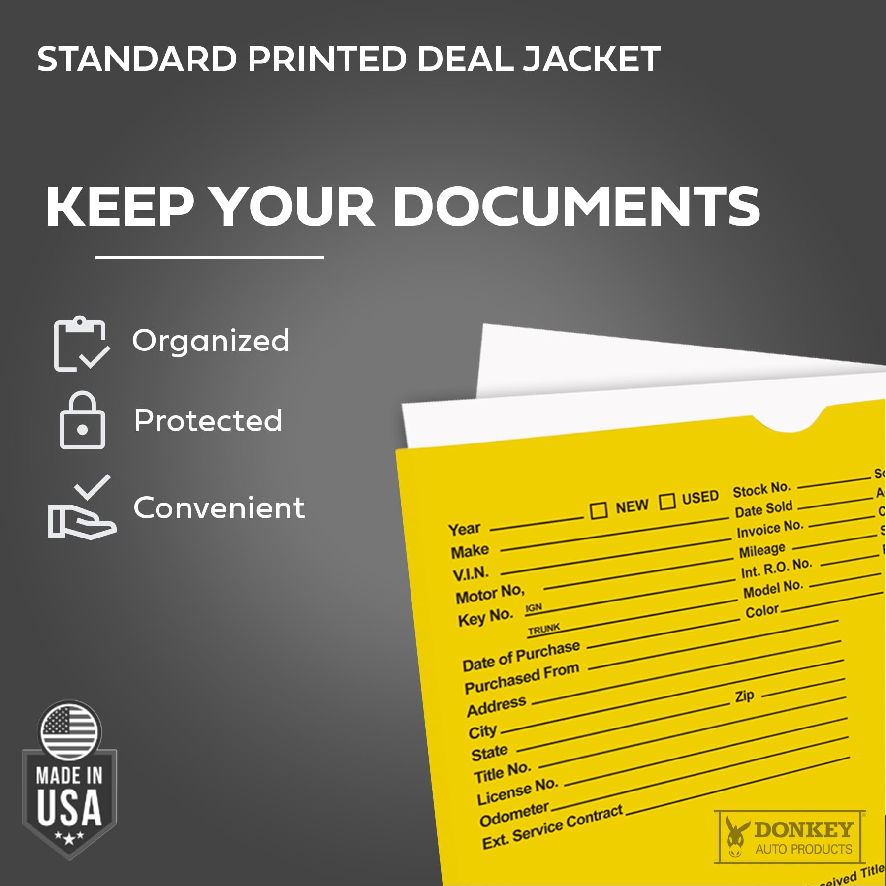 Printed Vehicle Deal Envelopes 9x12 Deal Jackets (100 shrink wrapped) (Blue)