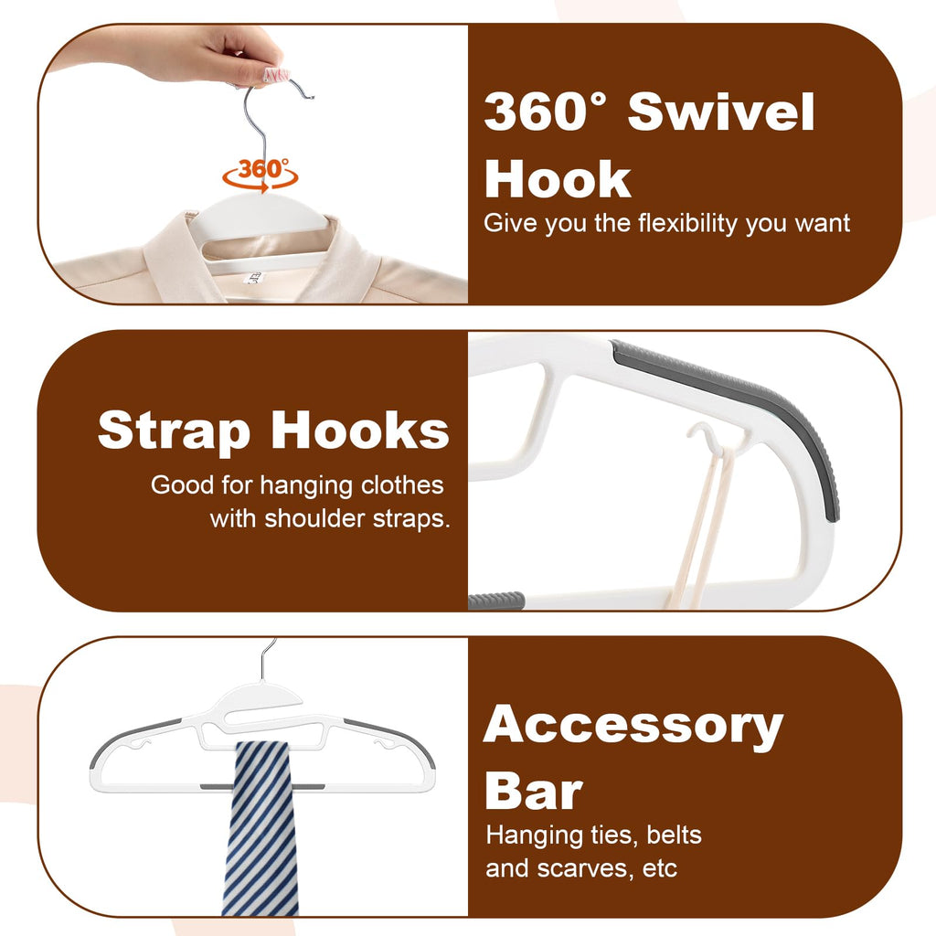 HOUSE DAY Slim Plastic Hangers with Non Slip Rubber Pads, 30 Pack, Black | Space saving closet organizer, heavy duty S-shape, rubber grip pads help keep shirts, suits, coats, pants, skirts in place