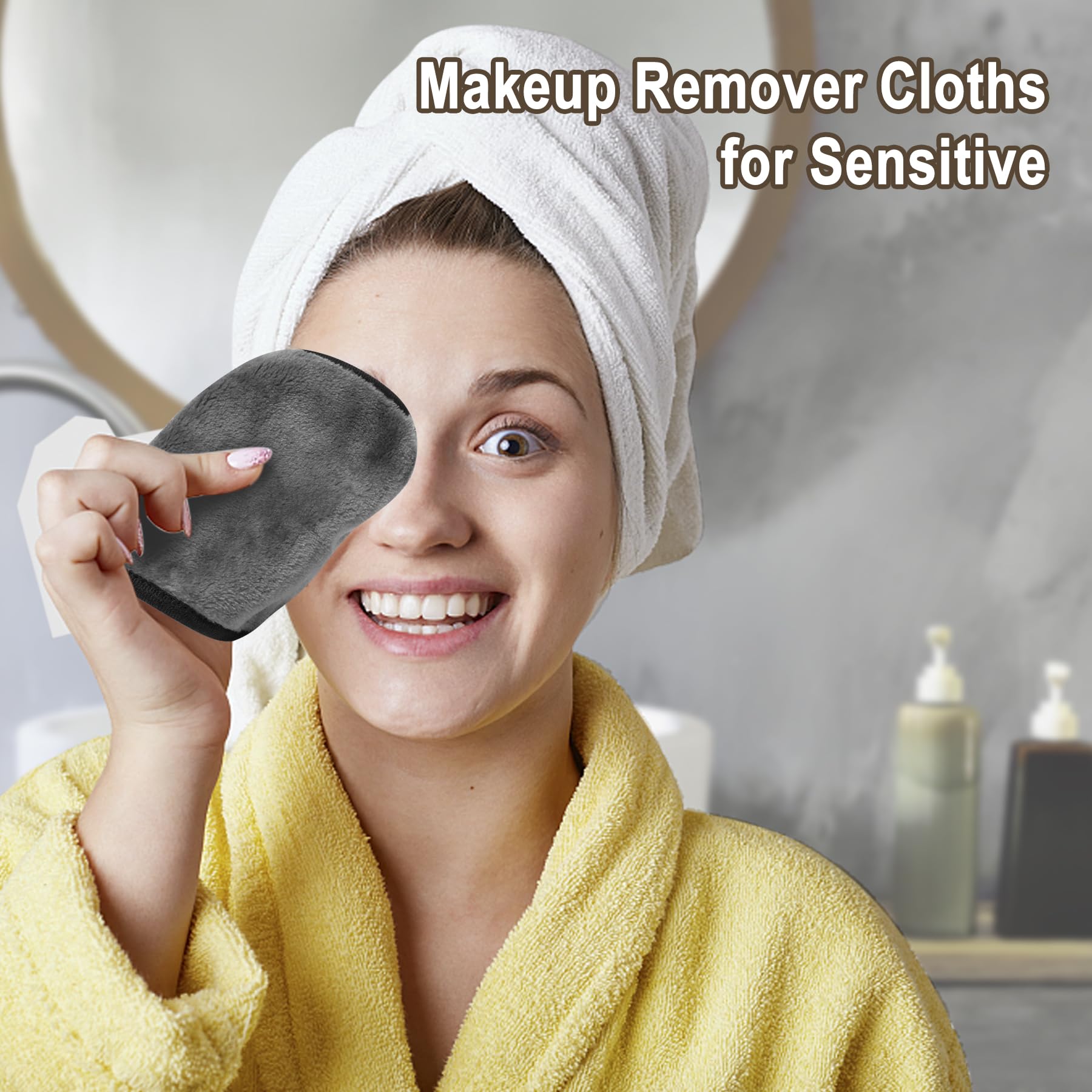 KODAMO Makeup Remover Cloth, Reusable Makeup Remover Pads Washable with Mesh Bag, Microfiber Makeup Removal Face Wash Cloths with Just Water, Gentle Soft, 12 Pack