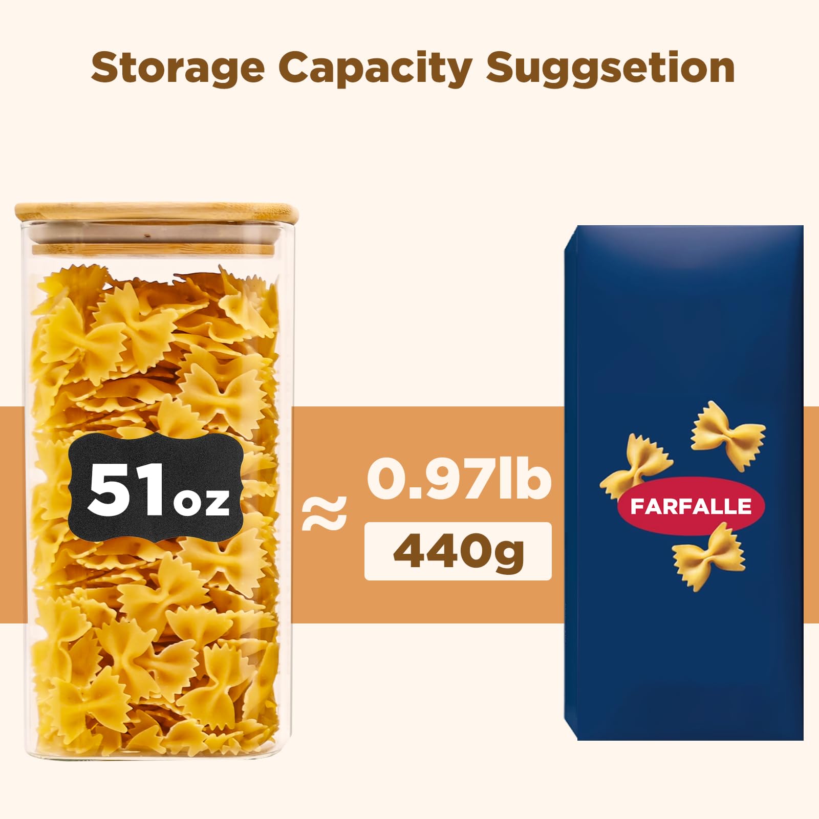 SHOWIN 73oz Glass Pasta Storage Jars, Tall Glass Jars with Bamboo Lids, Spaghetti Container, Set of 3, Kitchen Storage Containers for Pasta, Pantry Organizers