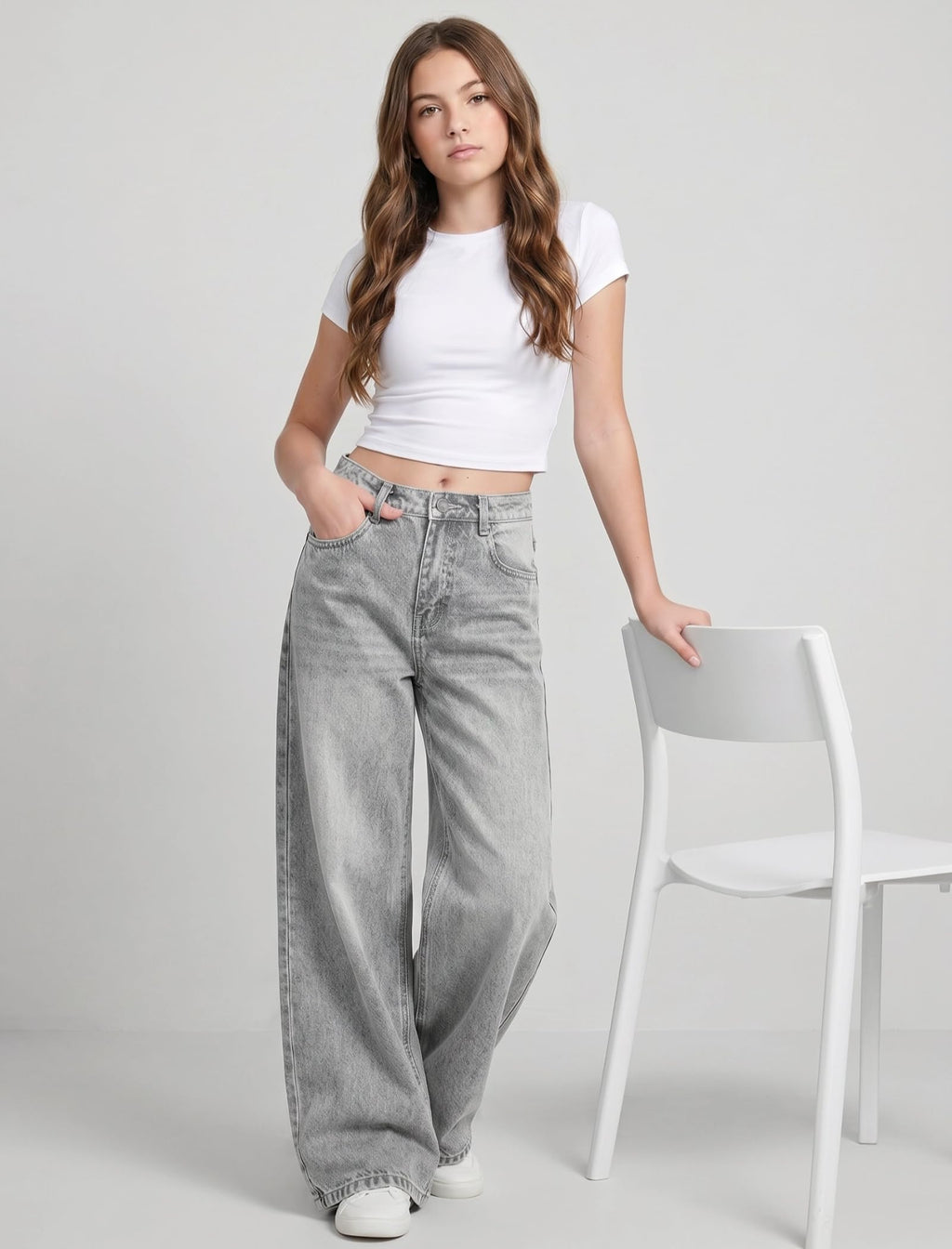 EXARUS Girls Jeans Baggy Wide Leg Cute Teen Tween Long Denim Pants Clothes Tall Junior Elastic Band Pockets