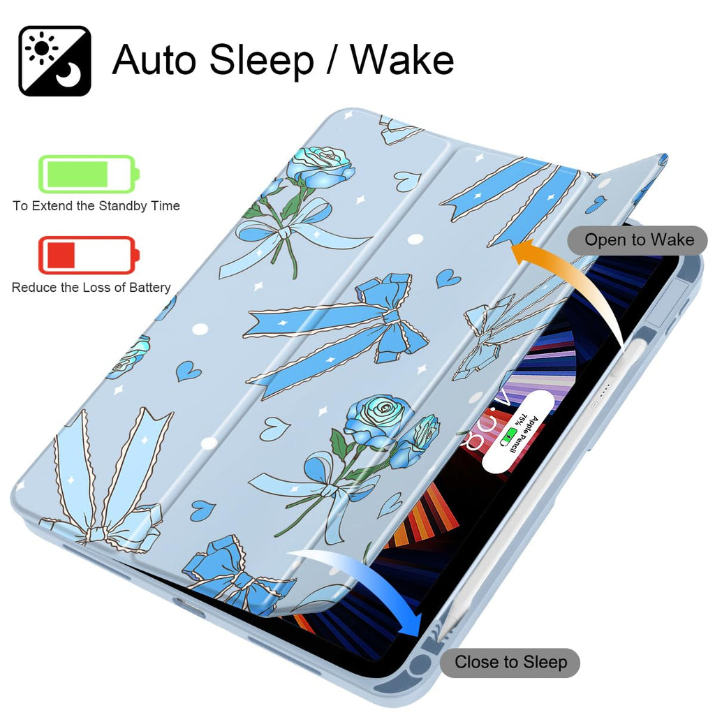 Tuiklol Case for iPad Air 11 Inch M4 2026 / Air 11 Inch M3 2025 / Air 11 Inch M2 2024 / iPad Air 10.9 Inch 2022 2020, Buit in Pencil Holder with Shockproof Cover Clear Transparent Back, Black Flower