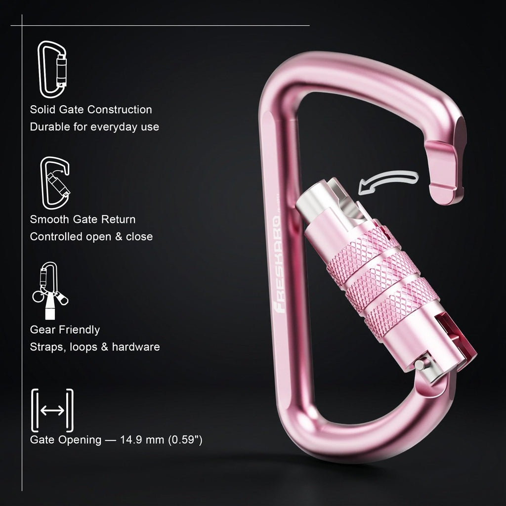 FresKaro 3inch 12kN-2698lbs Auto Locking Carabiner Clips, Solid D Shape, Heavy Duty 7075 Aluminum, Lightweight 1.09oz, Rust Proof, for Hammock, Hiking, Dog Leash, Keychain etc., Multi-Colors