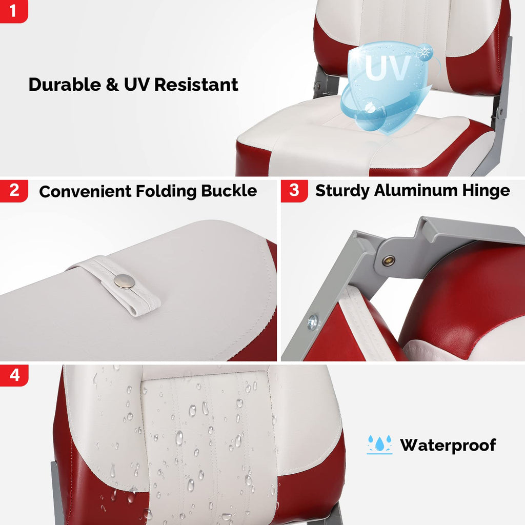 PEXMOR Boat Seats, Low/High Back, Folding, Waterproof, Captain Seat, 2 Packs (High Back-Blue & White)