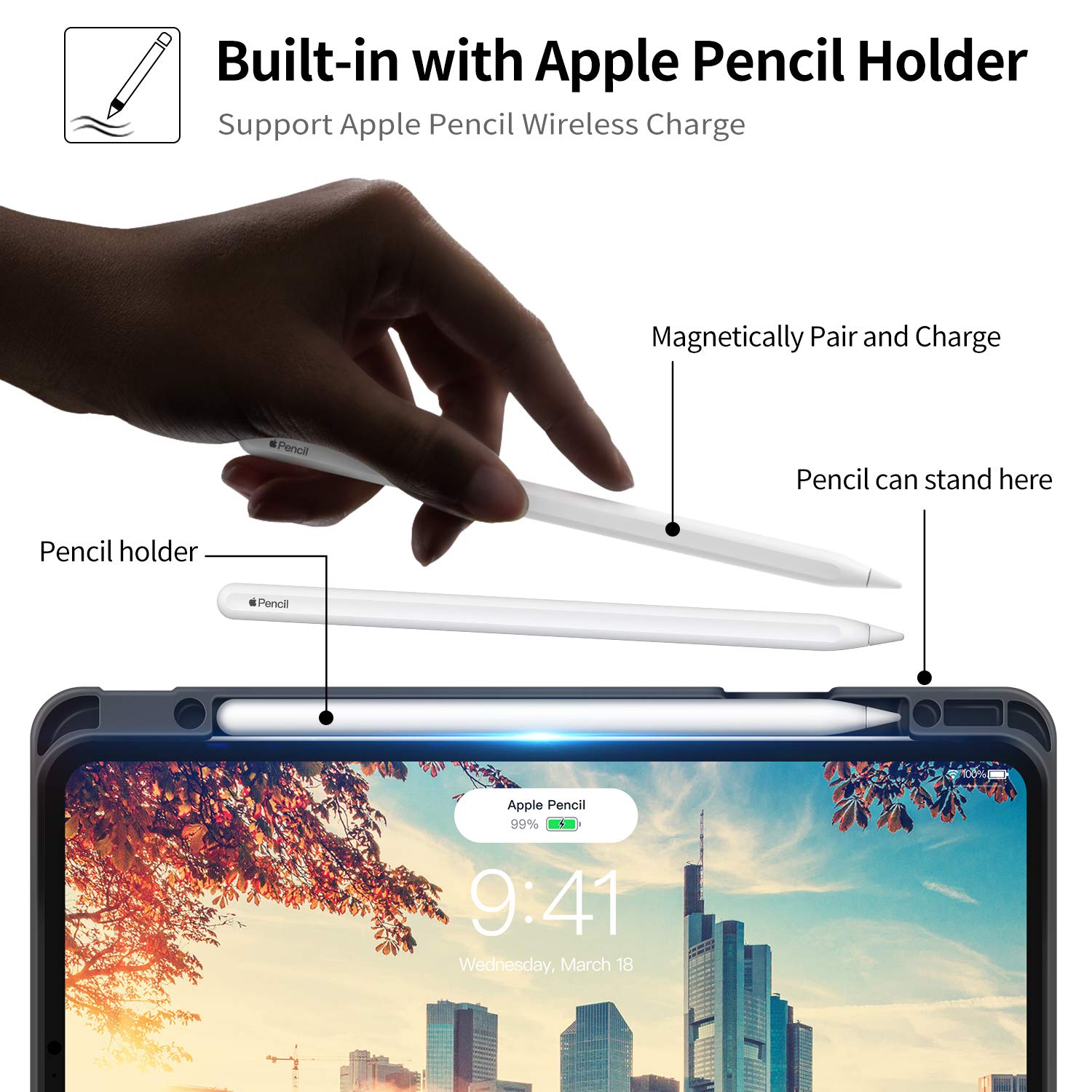 H HOLIMET Case for iPad Pro 12.9 2022 6th/5th/4th/3rd Generation with Pencil Holder Pocket Folio Stand Cover Soft TPU Back Shockproof, Auto Sleep/Wake,Vegan Leather