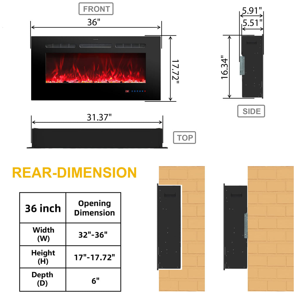 30 Inches Electric Fireplace Inserts, Recessed and Wall Mounted Fireplace Heater for Indoor Use with Remote Control, 13 Color Flames with Log &Crystal, 9H Timer, 750/1500W