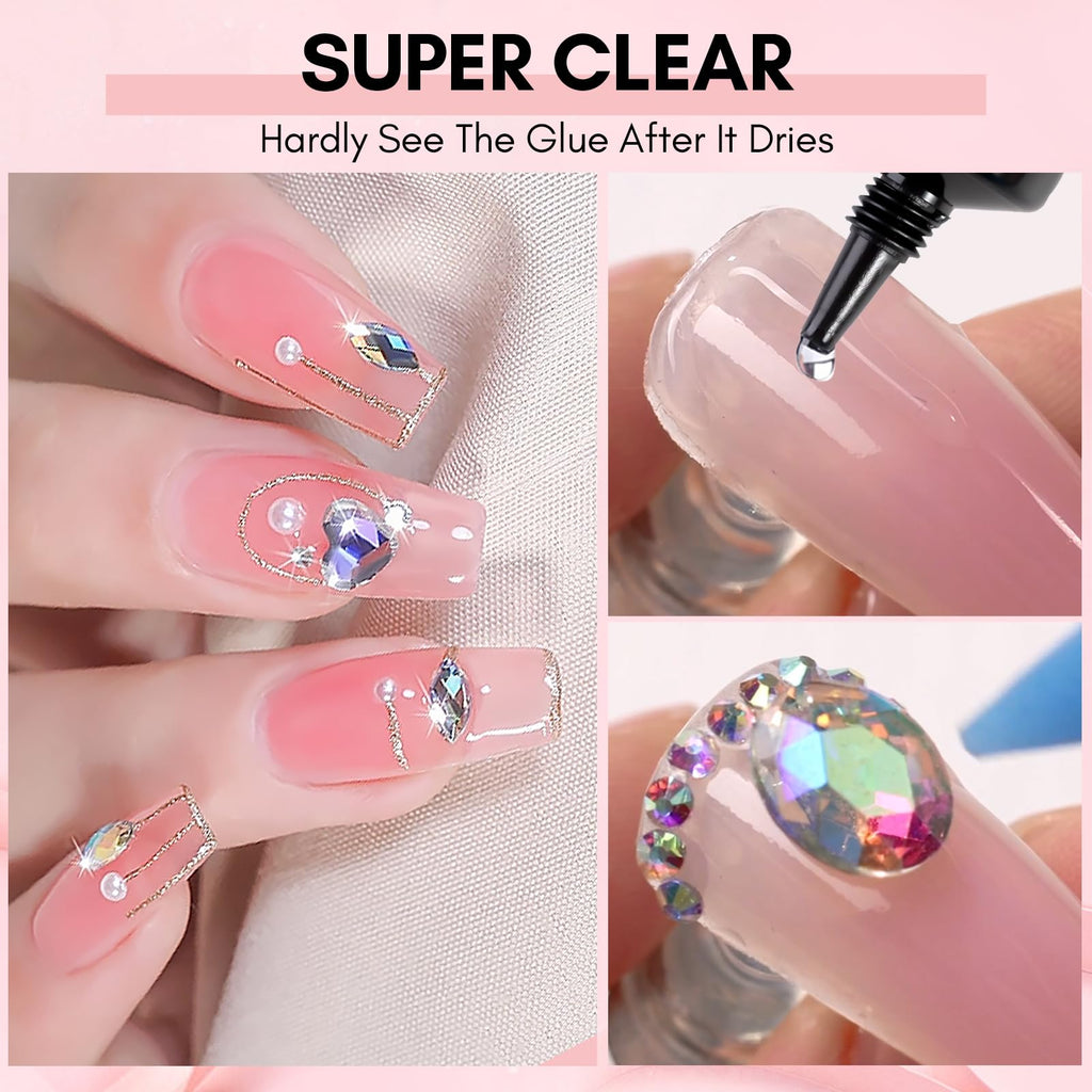 Makartt Rhinestone Glue for Nails: Super Strong Gel Nail Glue for Nail Charms Gems Decorations, 3D Gel Nail Art Bling Jewel Diamonds for Salon & DIY Manicure, 30ML UV Lamp Cured Need Beauty Gifts
