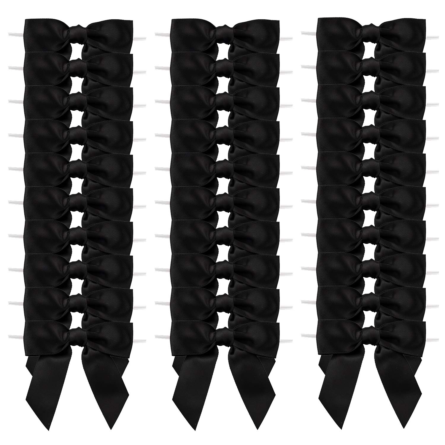 7Rainbows 50pcs Boutique 1.5" Black Satin Ribbon Mini Bows for Craft Sewing Scrapbooking Wedding and Gift Wrapping