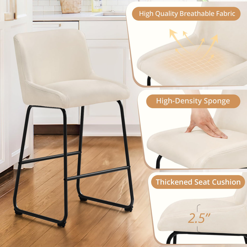 LUE BONA 26 Inch Counter Height Bar Stools Set of 2, Faux Leather Upholstered Barstools, Barstool with Back, Comfortable Bar Chairs, Modern Counter Stools for Kitchen Counter Island