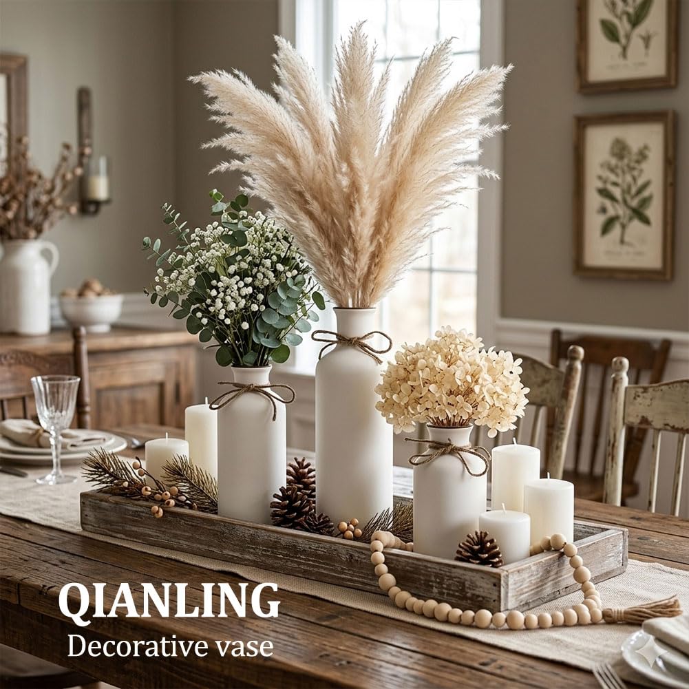 Ceramic Vase Set - 3 Ceramic Small Vases, Farmhouse Country Flower Vase Home Decor, Living Room Decoration, Table Decoration, Fireplace Decor, and Entrance Decorations Centerpieces