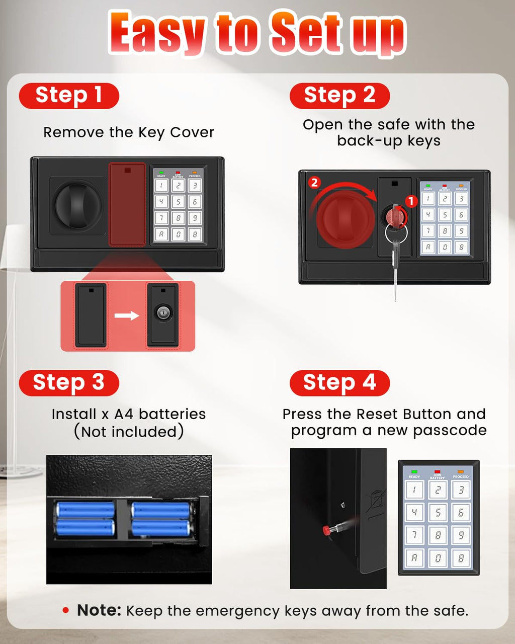 Home Safe Box, Safes with Fireproof Waterproof Bag, 9.84'' H Anti-Theft Digital Security Lock Box with Smart Alert System, Removable Shelf, Mute Function, Document Safes for Jewelry