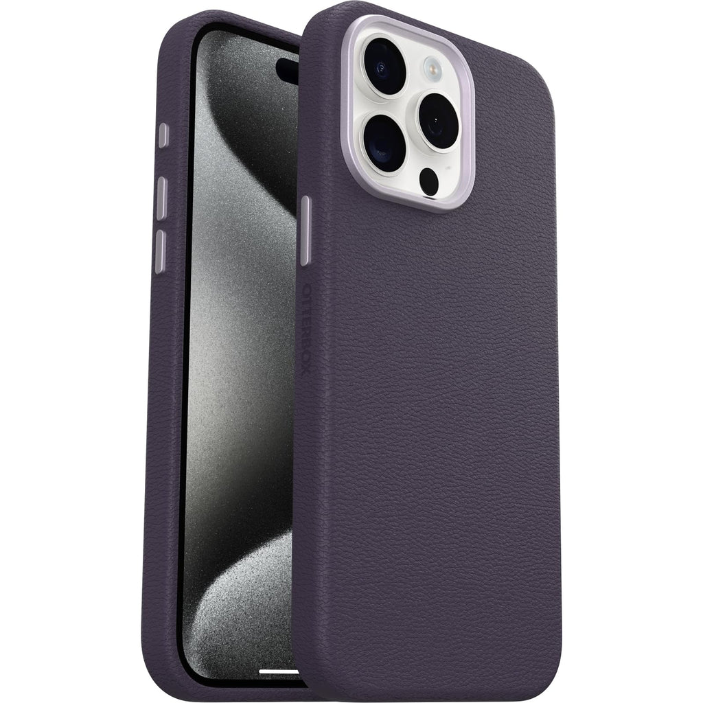 OtterBox iPhone 15 Symmetry Series Cactus Leather for MagSafe - Noir ASH (Black), Slim, Premium, Protective iPhone Case