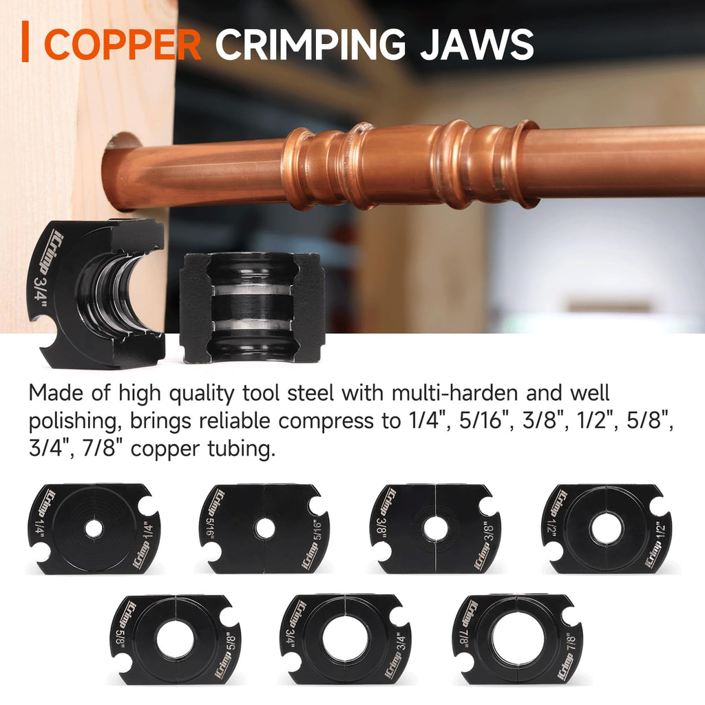 iCrimp Copper Tube Press Tool 1/4"-7/8" for HVAC/R Refrigerant Lines, O-Ring Sealed Solderless Fitting Connection