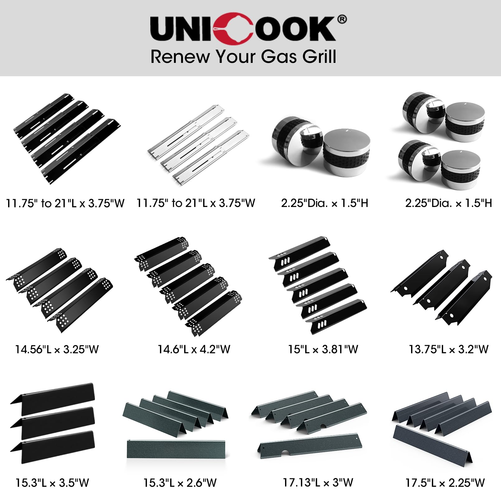 Unicook Adjustable Porcelain Steel Heat Plate, Extends from 11.75" up to 21" L，Grill Replacement Parts, Heavy Duty Heat Shield, Burner Cover, Flame Tamer for Gas BBQ, Pack of 1