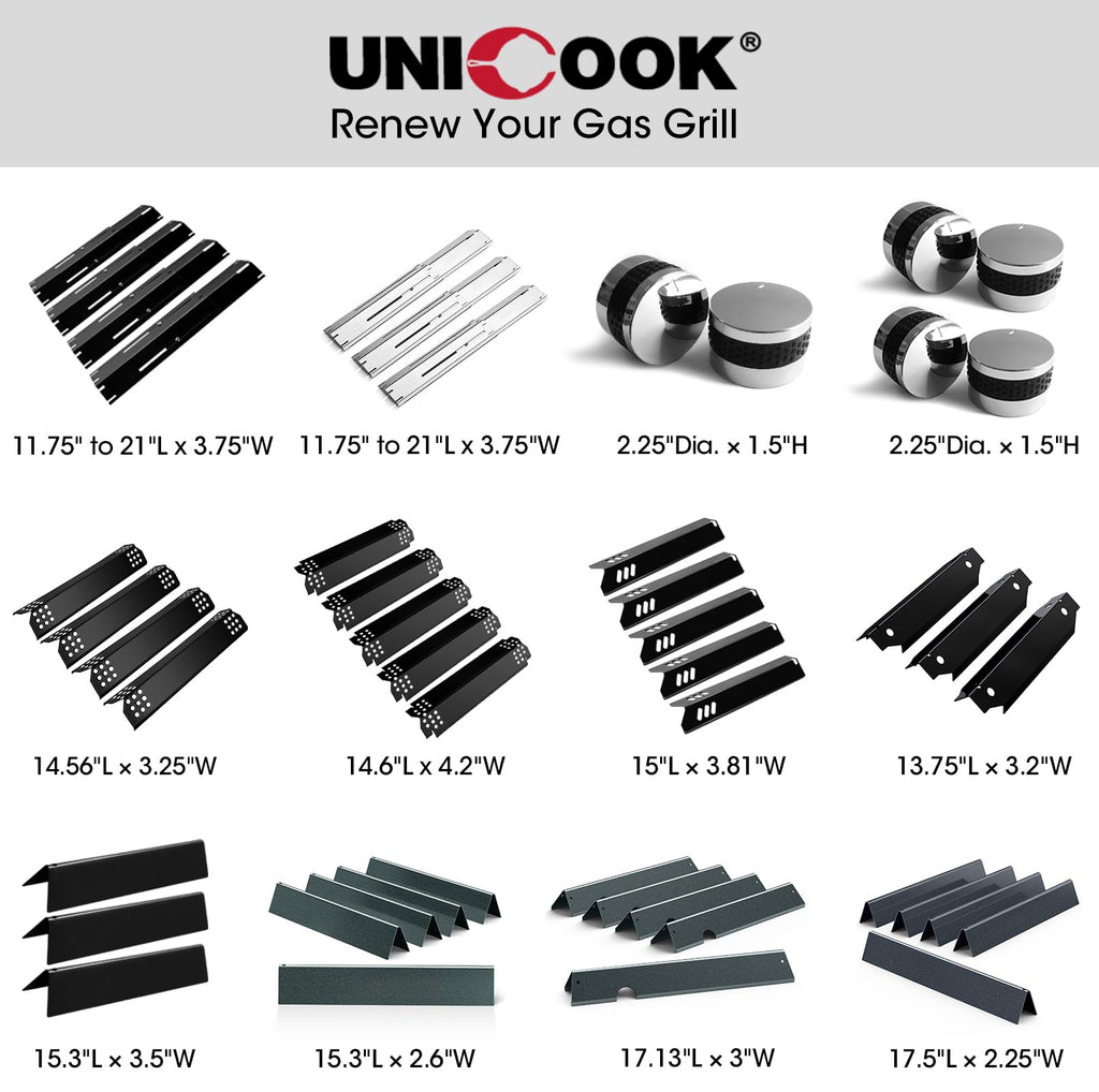 Unicook Adjustable Porcelain Steel Heat Plate, Extends from 11.75" up to 21" L，Grill Replacement Parts, Heavy Duty Heat Shield, Burner Cover, Flame Tamer for Gas BBQ, Pack of 1