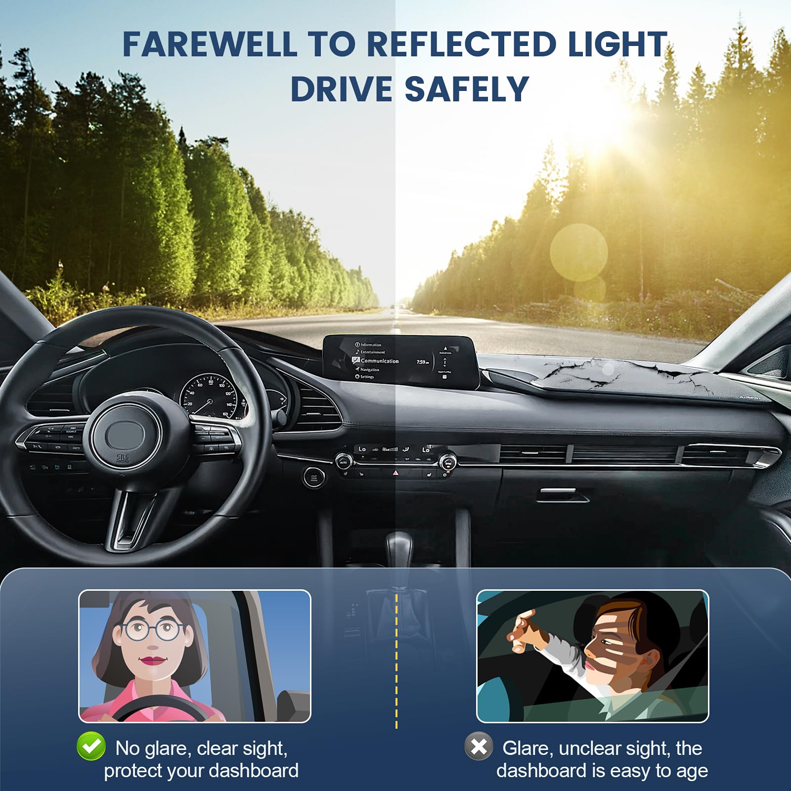 Dashboard Cover Mat Custom Fit for Mazda3 Hatchback, Sedan 2019-2024 2025 2026 (Without HUD) Dash Cover Nonslip Dash Mat Protector Sunshade No Glare Black