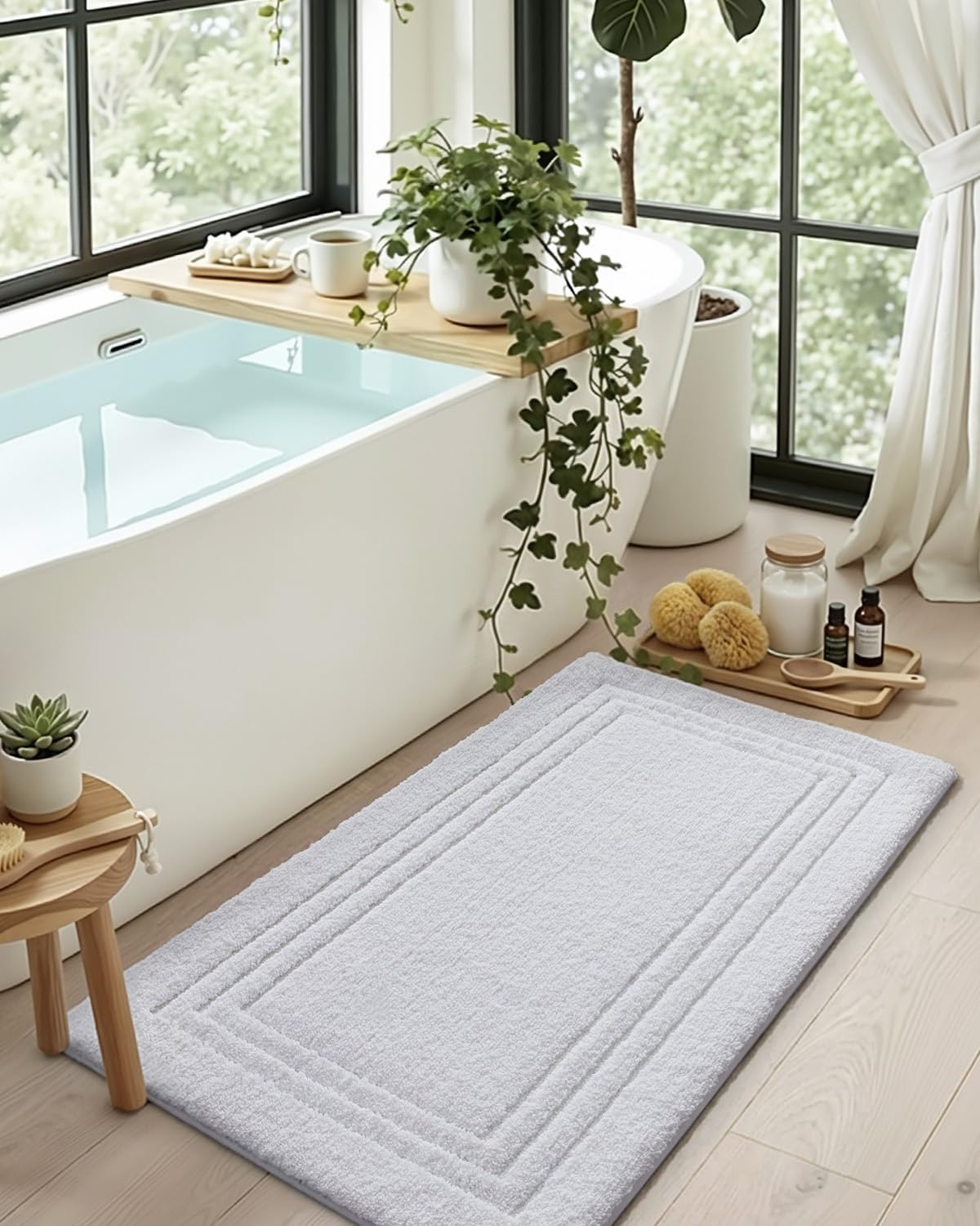 DEXI Bath Mats Bathroom Rug, 32x20 Non Slip Bathroom Rugs Washable, Absorbent Bathmat Quick Dry for Shower Floor Sink, Beige