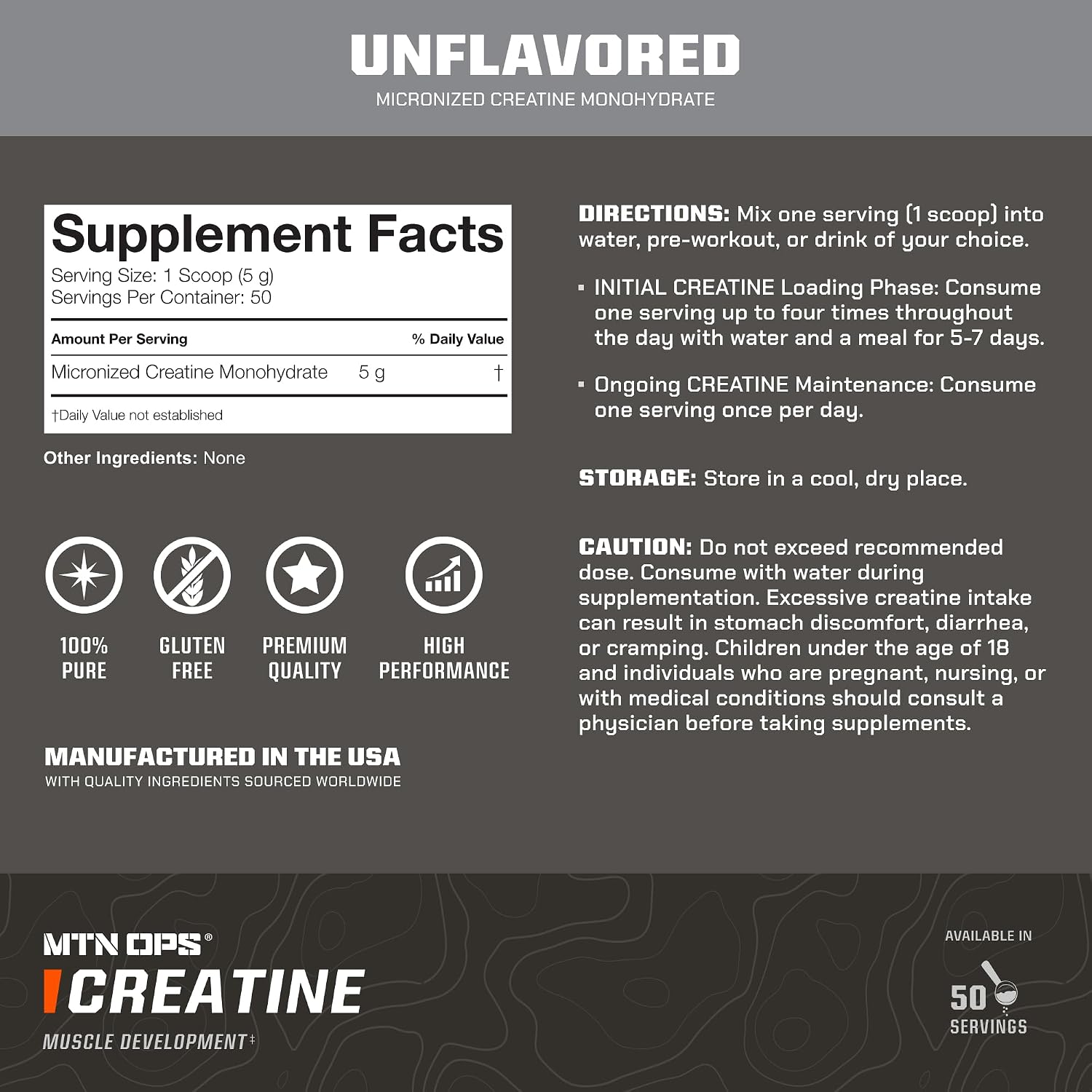 MTN OPS Micronized Creatine Monohydrate Powder – Unflavored 5 g per Serving, 50 Servings – Pure Creatine for Muscle Recovery & Strength Training