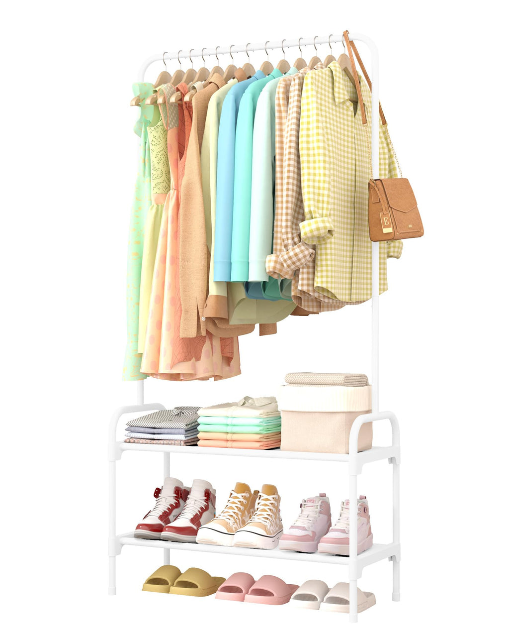 Sakugi 2-Tier Clothes & Shoe Rack, 29" × 12.2" × 59.3", White