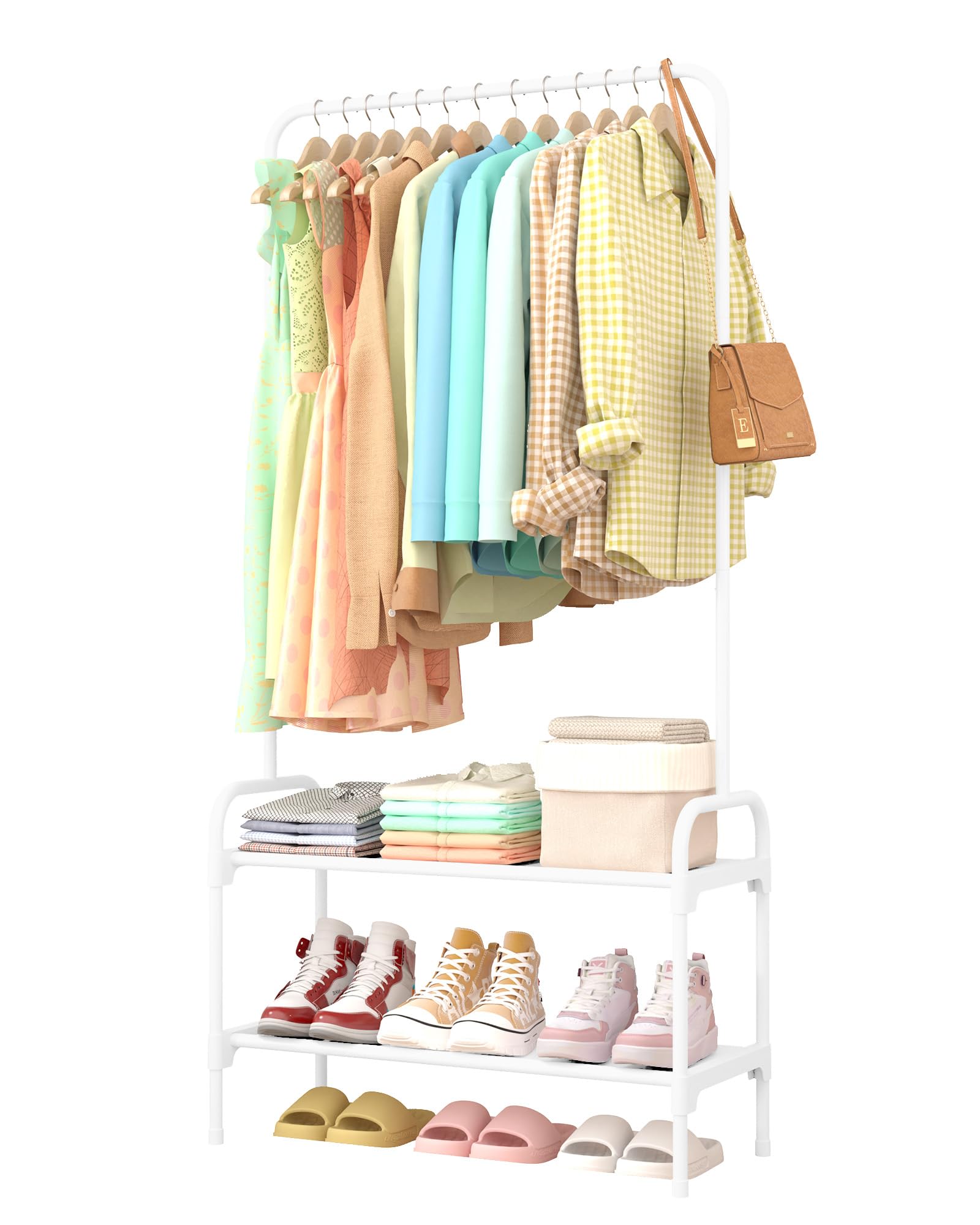 Sakugi 2-Tier Clothes & Shoe Rack, 29" × 12.2" × 59.3", White