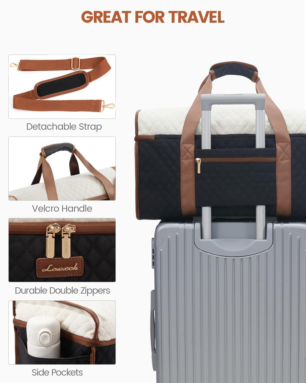 LOVEVOOK Travel Duffle Bag - Weekender & Overnight Bag with Toiletry & Wet Pocket, Carry-On Size, 3pc Set