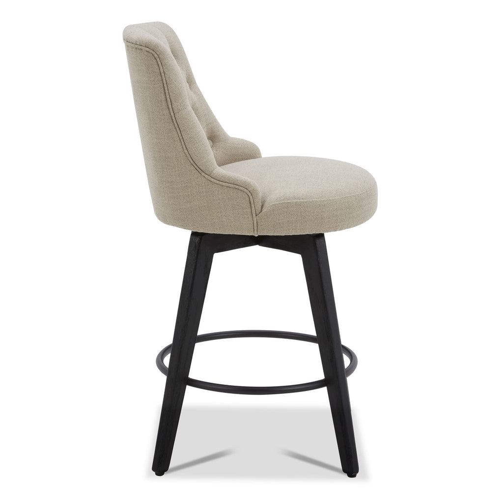 Watson & Whitely Counter Height Bar Stools, Performance Fabric Upholstered Modern Swivel Barstool with Back, Solid Wood Legs, 26" H Seat, Flint Grey