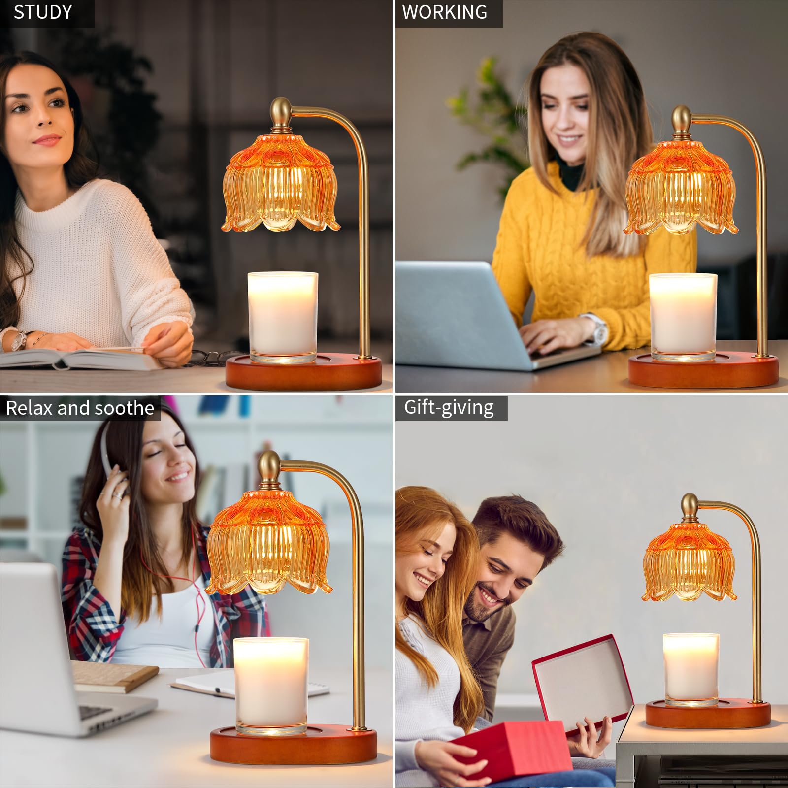 MEIXISUE Candle Warmer Lamp with Timer and Dimmer,Electric Amber Light Gifts for Women Melt Wax Warmer Lamp with 2 Bulbs for Candle Jars House Warming New Home Decor