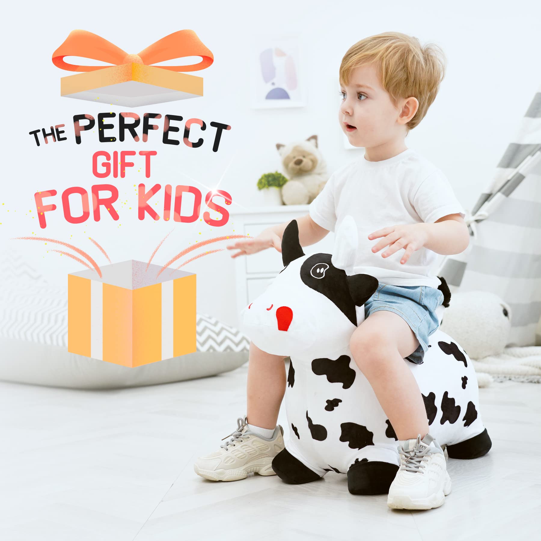 Kids Dinosaur Bouncy Animal Toys, Inflatable Triceratops Bouncer, Ride on Bounce Hopper, Indoor Outdoor Activity Birthday Gift for 18 Months 2 3 4 Years Old Boys