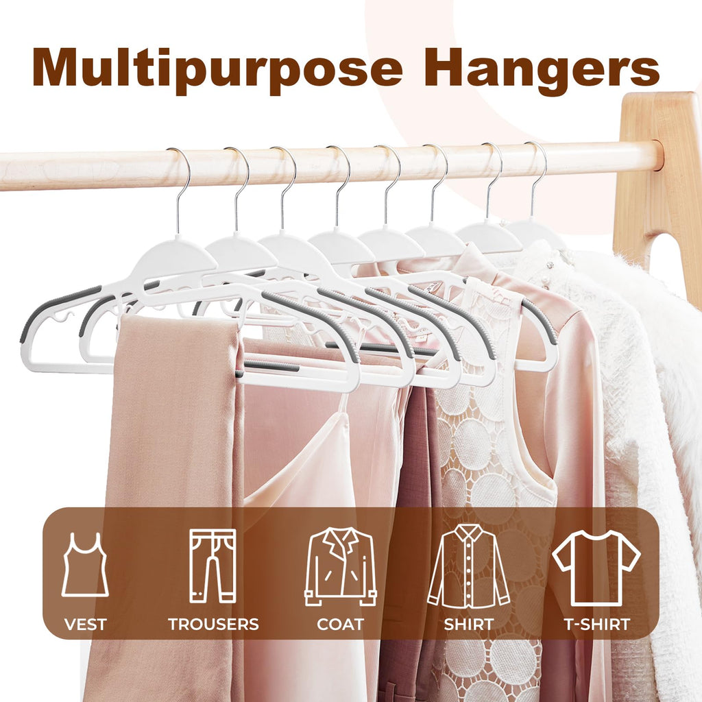HOUSE DAY Slim Plastic Hangers with Non Slip Rubber Pads, 30 Pack, Black | Space saving closet organizer, heavy duty S-shape, rubber grip pads help keep shirts, suits, coats, pants, skirts in place