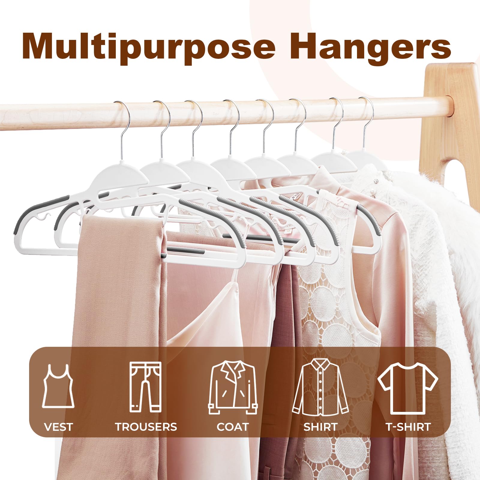 HOUSE DAY Slim Plastic Hangers with Non Slip Rubber Pads, 30 Pack, Black | Space saving closet organizer, heavy duty S-shape, rubber grip pads help keep shirts, suits, coats, pants, skirts in place