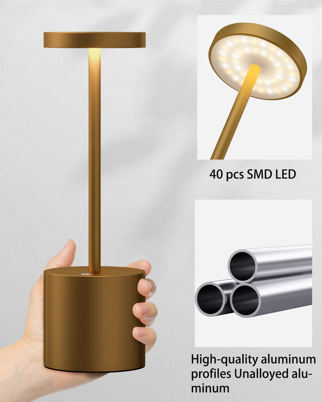 2Pack Cordless Table Lamp, Rechargeable LED Battery 5000mAh Metal USB Portable Powered Desk Lamp, 3 Levels Brightness Light for Restaurants Outdoor (2pack 10.25in Titanium)