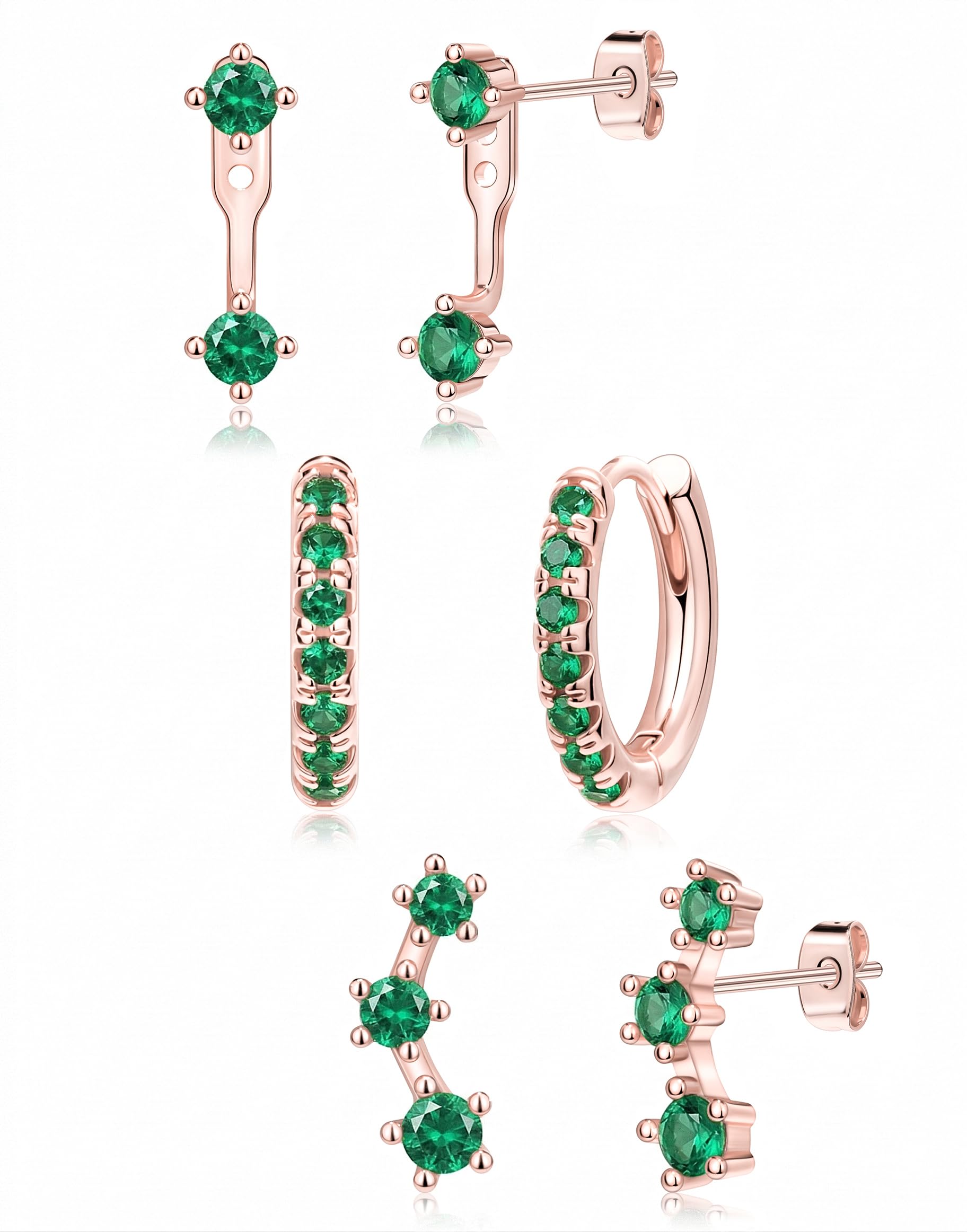 3 Pairs Dainty Small Earrings Set for Women Trendy, Birthstone Stud Huggie Hoop Jacket Stack for Cartilage Helix, Gold Plated Hypoallergenic Cute Women Fashion Accessories Western Jewelry Gifts