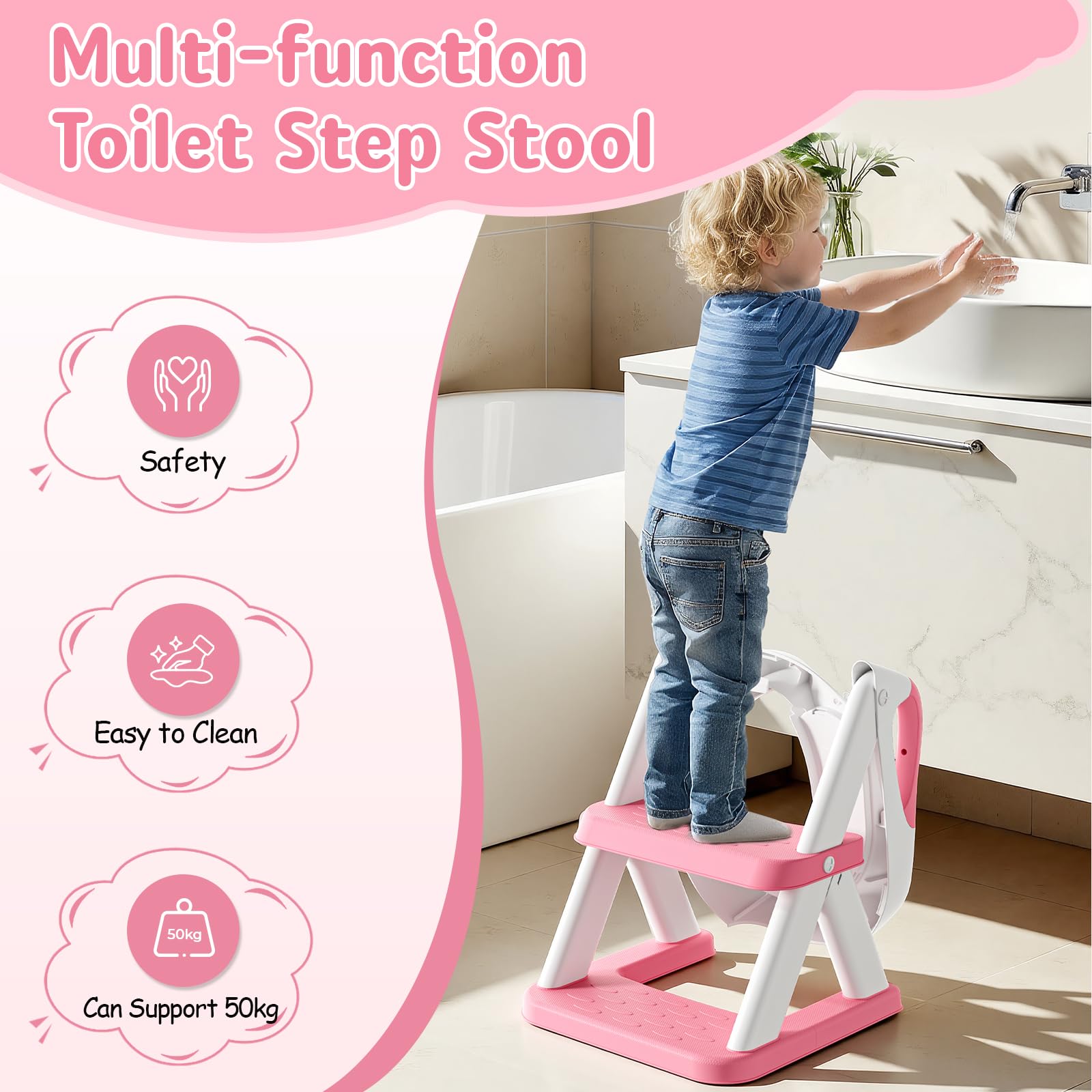 Potty Training Seat, Upgrade Toddler Toilet Seat for Kids Boys Girls, 2 in 1 Potty Training Toilet, Splash Guard Anti-Slip Pad Step Stool(Blue)