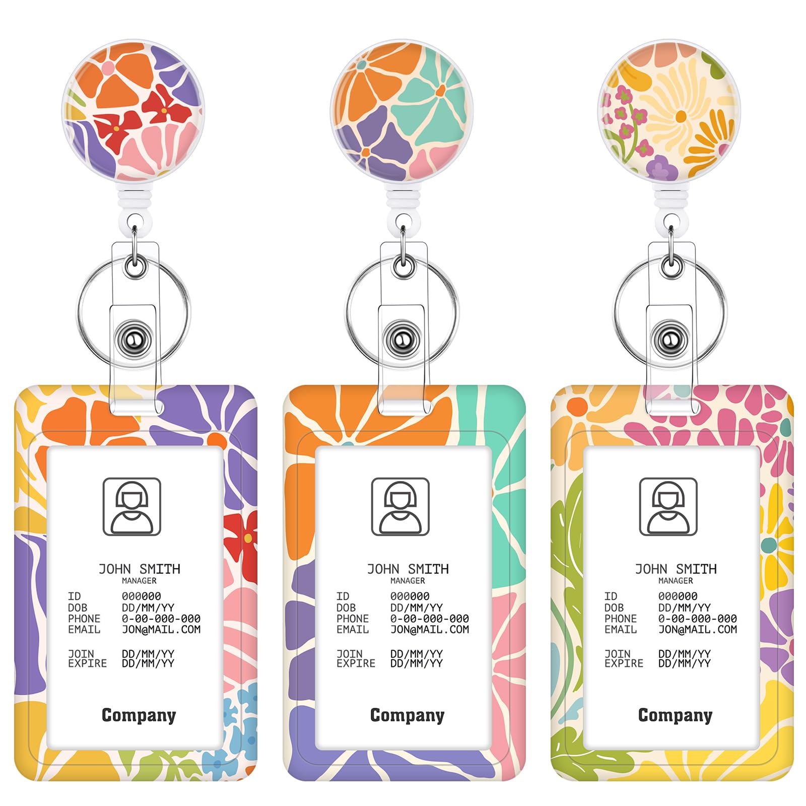 3 Set Badge Holder Retractable Reel Bloom ID Badge Holders with Clip Cute Name Badge Holders for Teacher Nurse Doctor Student Office Workers