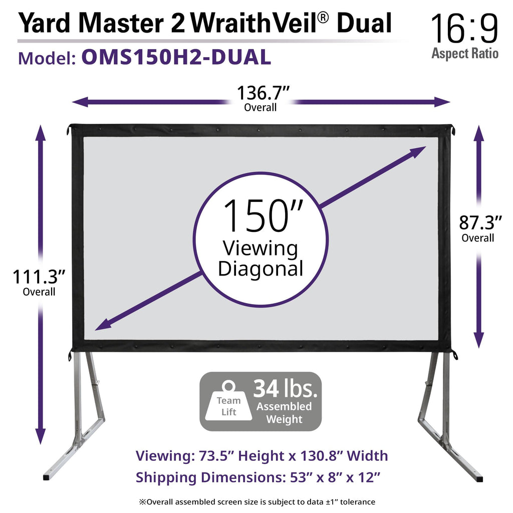 Elite Screens 100-inch Wraith Veil DUAL, 16:9, 0.8 Gain, 150° Viewing Angle, Front & Rear Projection Screen, Yardmaster 2 OMS100H2-Dual