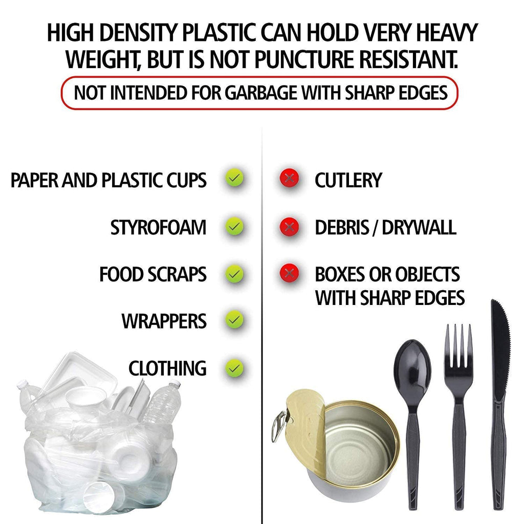 Aluf Plastics High Density Trash Bags, 10 Gallon, 4000 Count, 6 Micron (eq), 24" x 24", Black, for Bathroom, Office, Industrial, Commercial, Janitorial, Municipal, Recycling