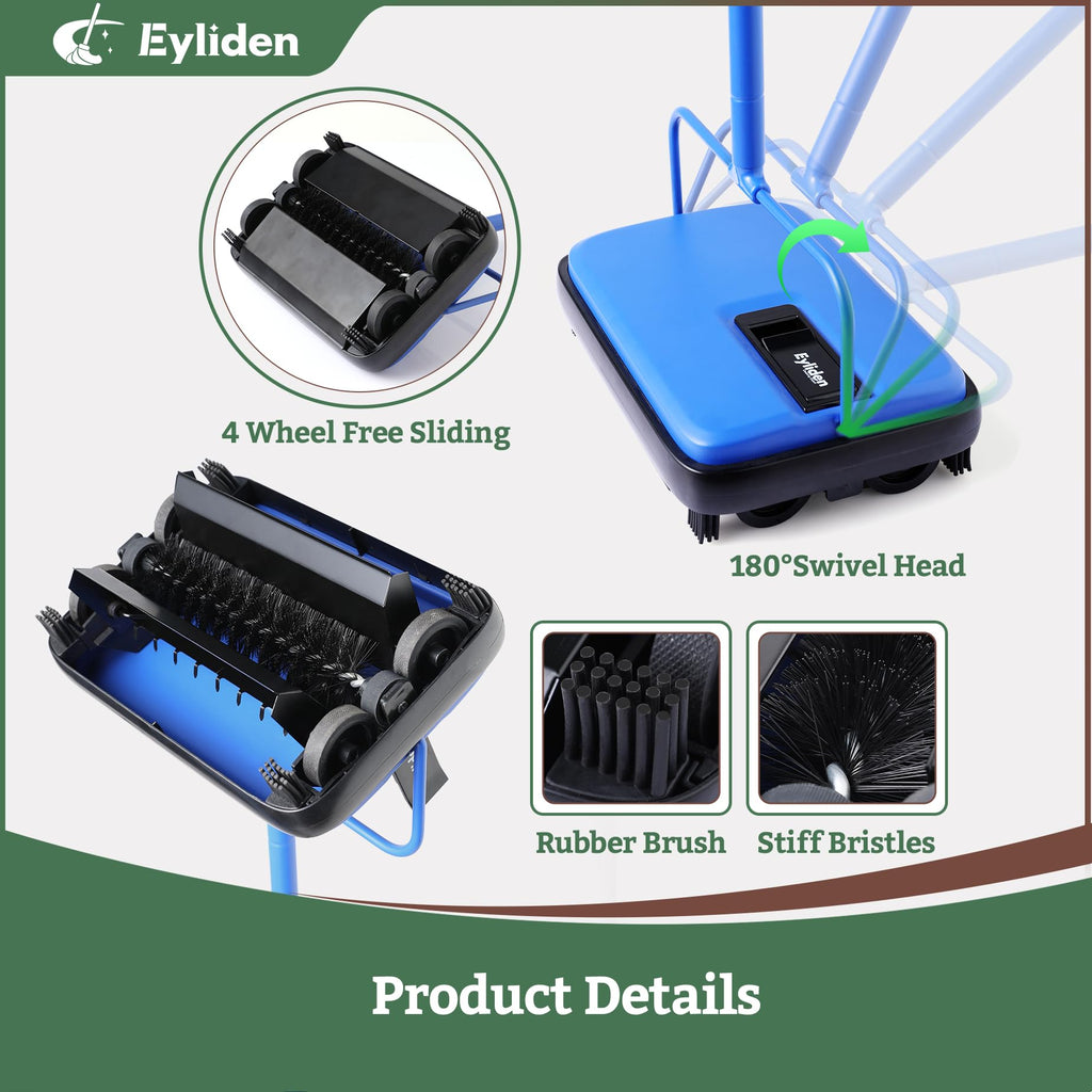 Eyliden Carpet Sweeper, Mini Size Lightweight Hand Push - No Noise, Non-Electric, Easy Manual Sweeping Only for Carpet Cleaning (Black)