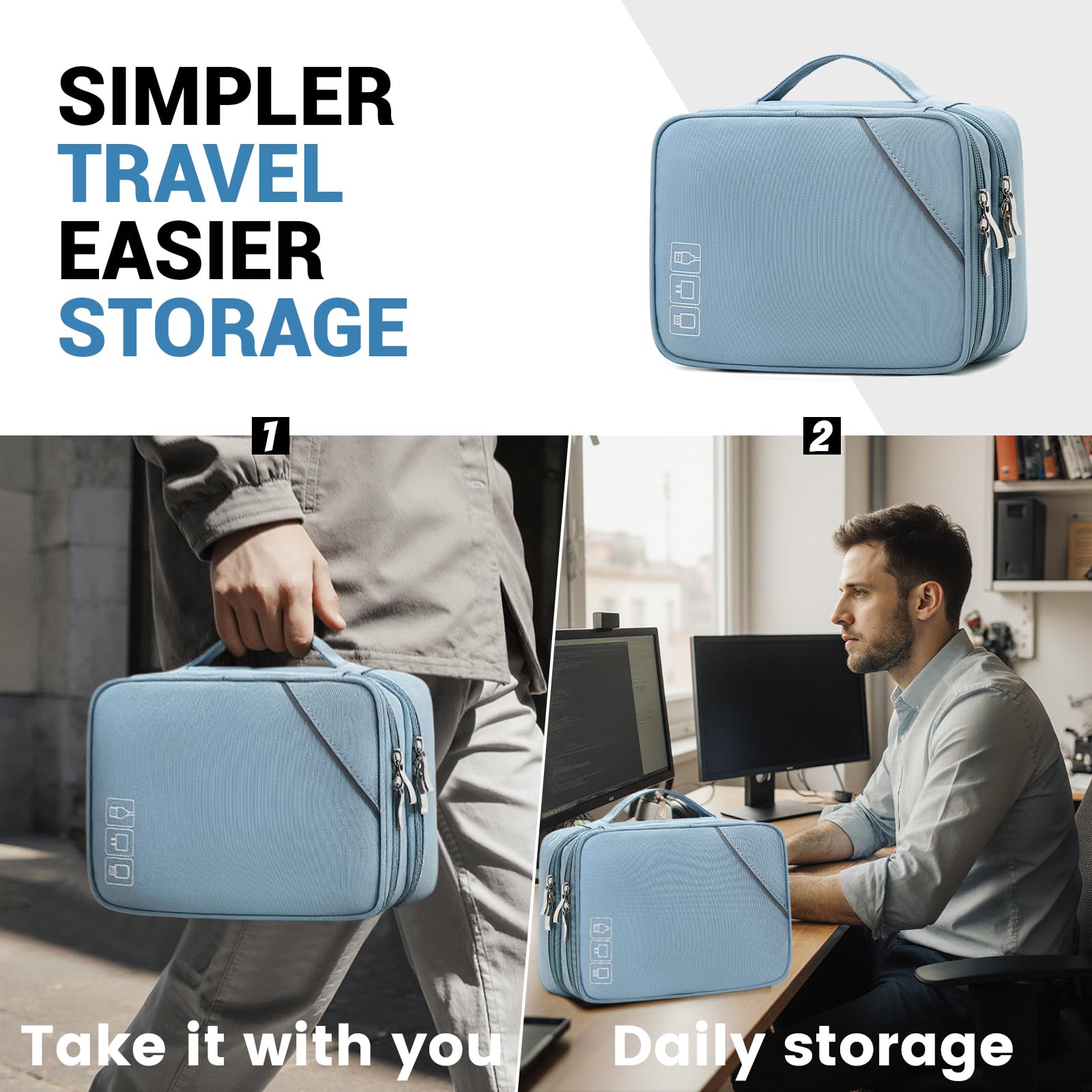 Lanola Electronic Organizer,Travel Cable Organizer Bag Pouch Electronic Accessories Carry Case Portable Double Layers Storage Bag for Cable,Cord,Charger,Phone,Earphone,Power Bank,Memory Cards - Black
