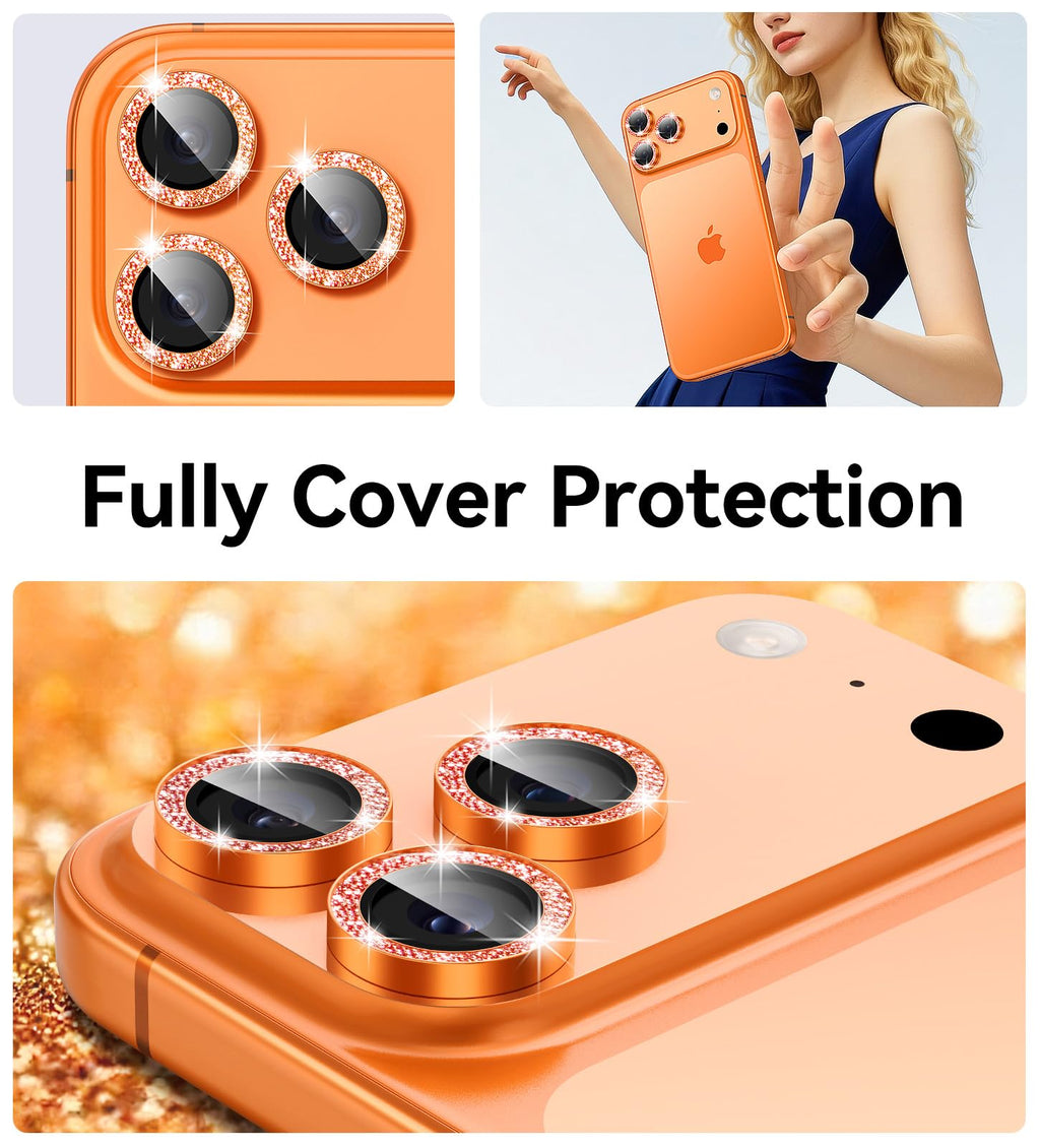 Matekxy Glitter Camera-Lens Protector for iPhone-16 Pro-Max - 16 Pro Anti-Scratch Tempered Glass with Aluminum Edging, Cute Girly Metal Individual Bling Ring Cover for Women, Black Titanium