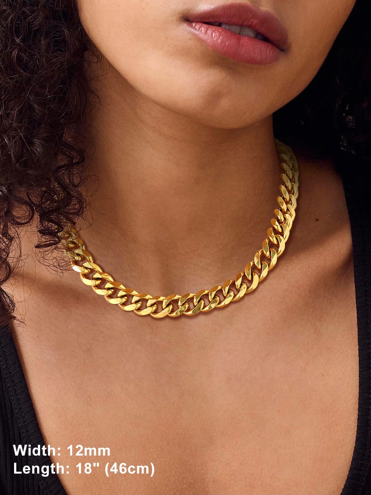 Suplight Cuban Link Chain for Men Women, 18K Gold Plated/Stainless Steel Black Miami Curb Cuban Chain Necklace, 3/6/9/12 mm 14-30 Inch Hip Hop Mens Jewelry, Send Gift Box