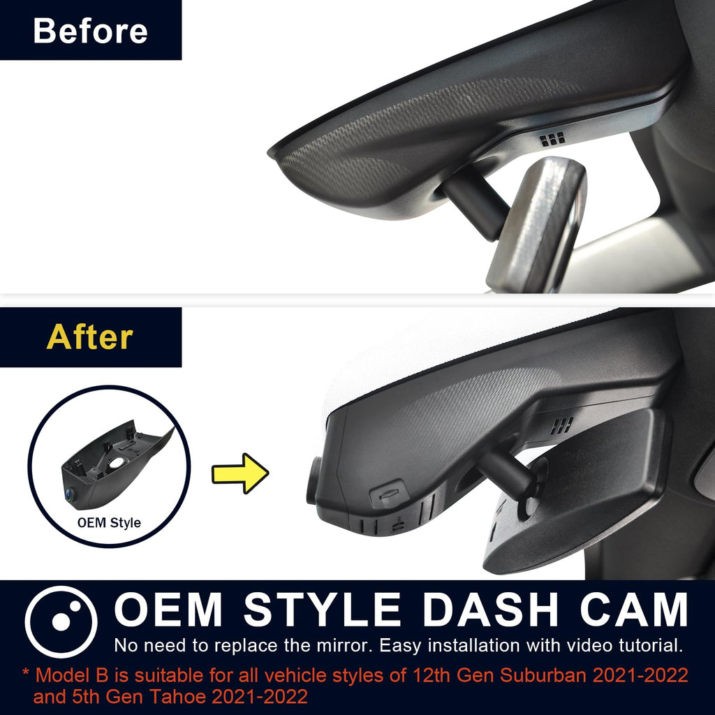 Mangoal 4K Dash Cam Custom fit for Chevy Suburban/Tahoe 2023-2026(Model A), LS LT RET Z71 Premier High Country, Integrated OEM Look, UHD 2160P Video, WiFi & App, GPS, 64GB Card