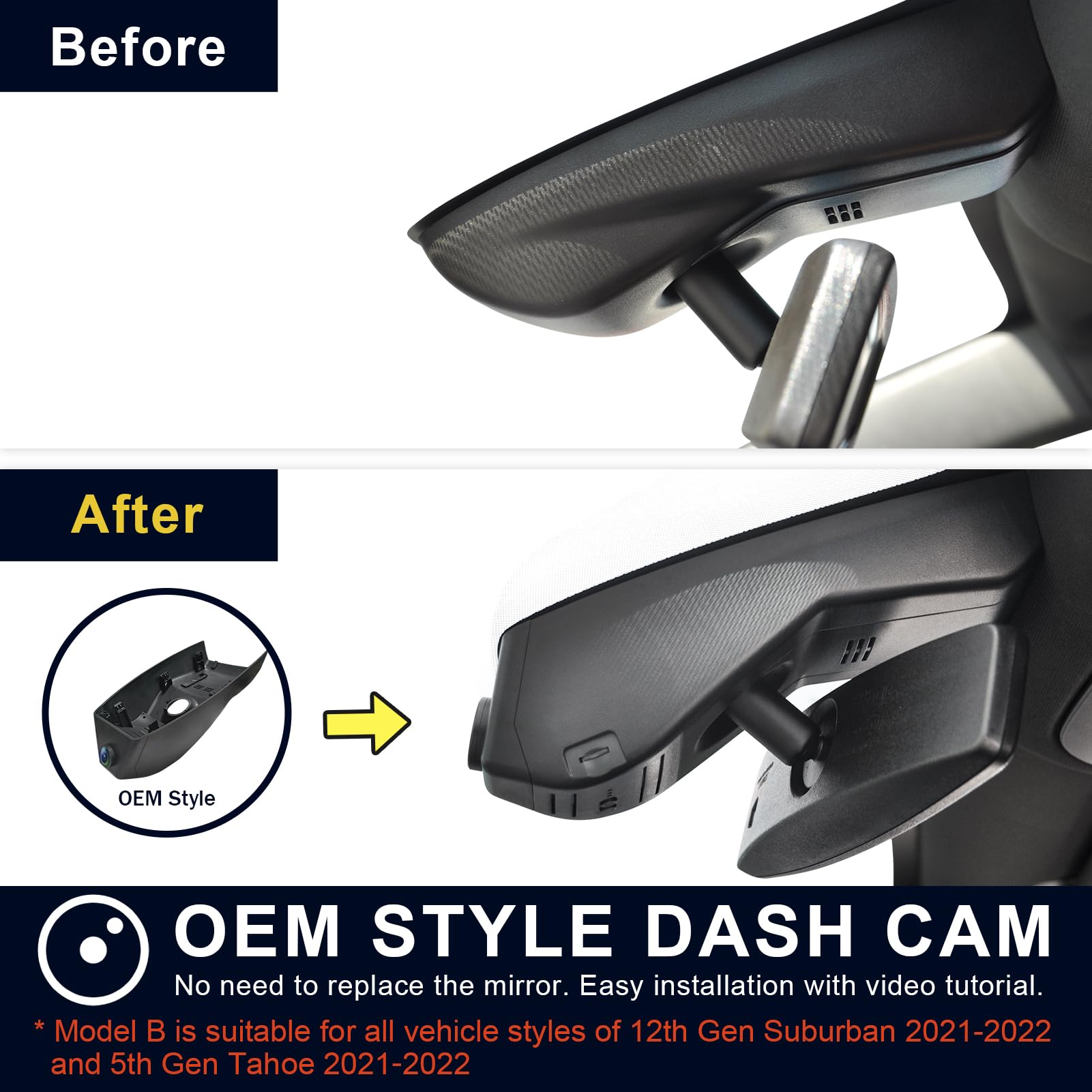 Mangoal 4K Dash Cam Custom fit for Chevy Suburban/Tahoe 2023-2026(Model A), LS LT RET Z71 Premier High Country, Integrated OEM Look, UHD 2160P Video, WiFi & App, GPS, 64GB Card