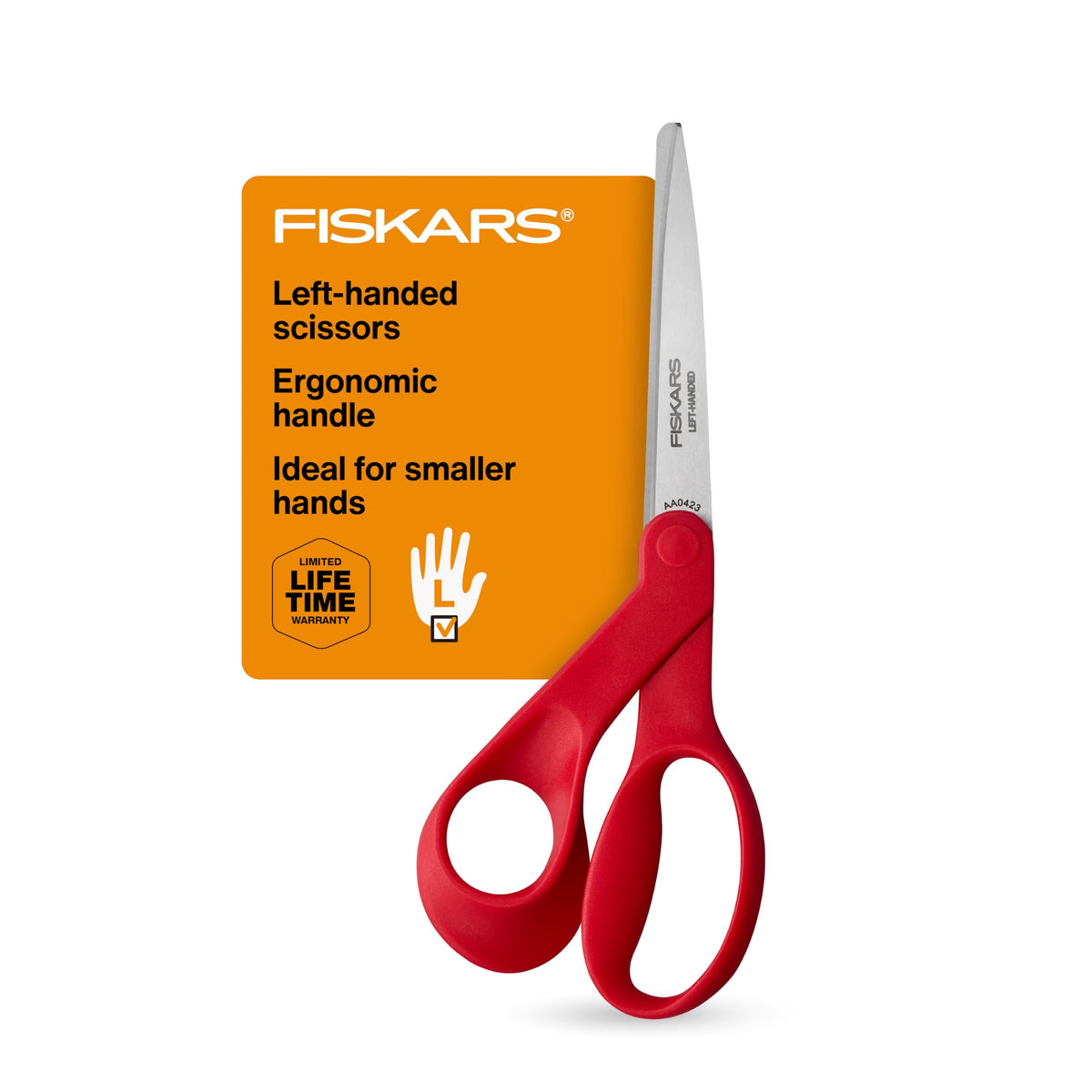 Fiskars 8" Original Orange-Handled Stainless Steel Scissors, Ergonomic and Keeps Material Flat, Sharp All-Purpose Paper and Fabric Scissors for Office, Arts, and Crafts